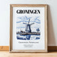 Groningen, Netherlands – Travel Poster, in wooden frame leaning on the floor