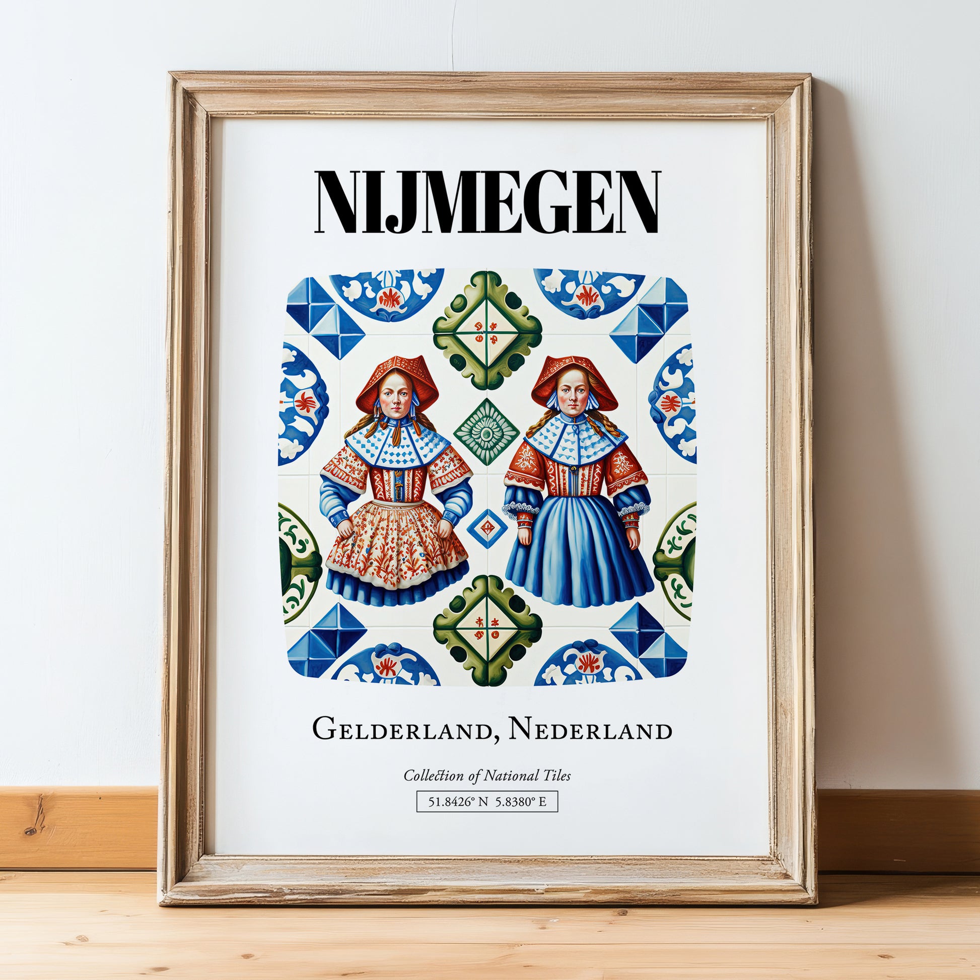 Nijmegen, Netherlands – Travel Poster, in wooden frame leaning on the floor