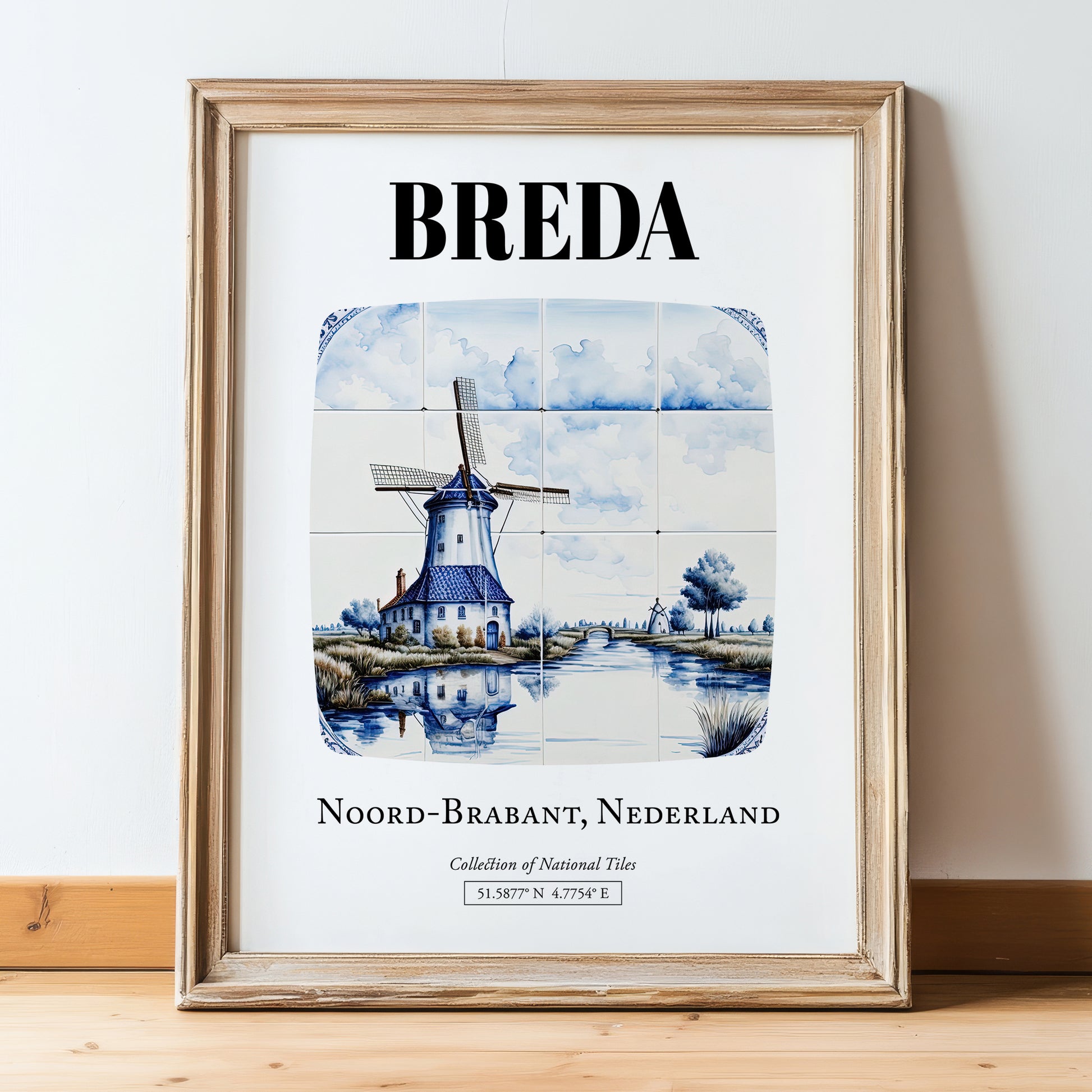 Breda, Netherlands – Travel Wall Decor, in wooden frame leaning on the floor