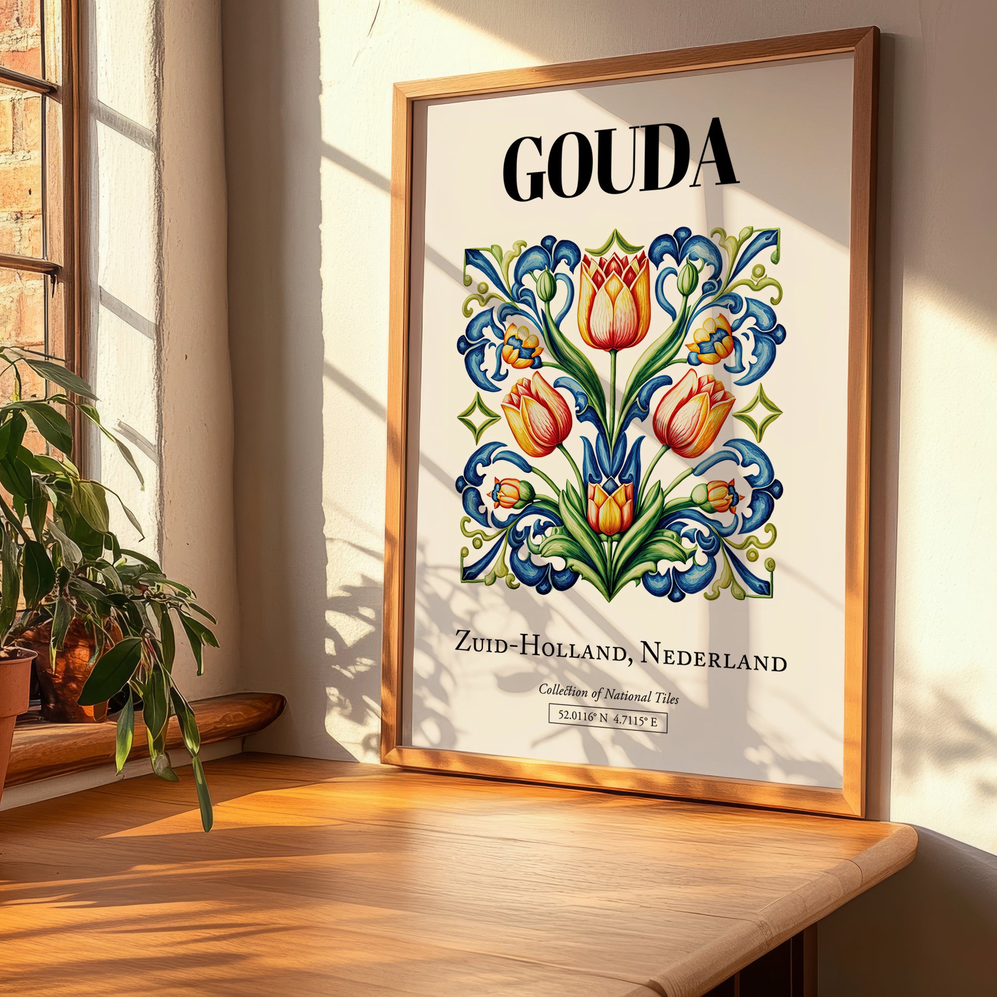 Gouda, Netherlands – Illustrated Travel Poster, clean layout with no caption