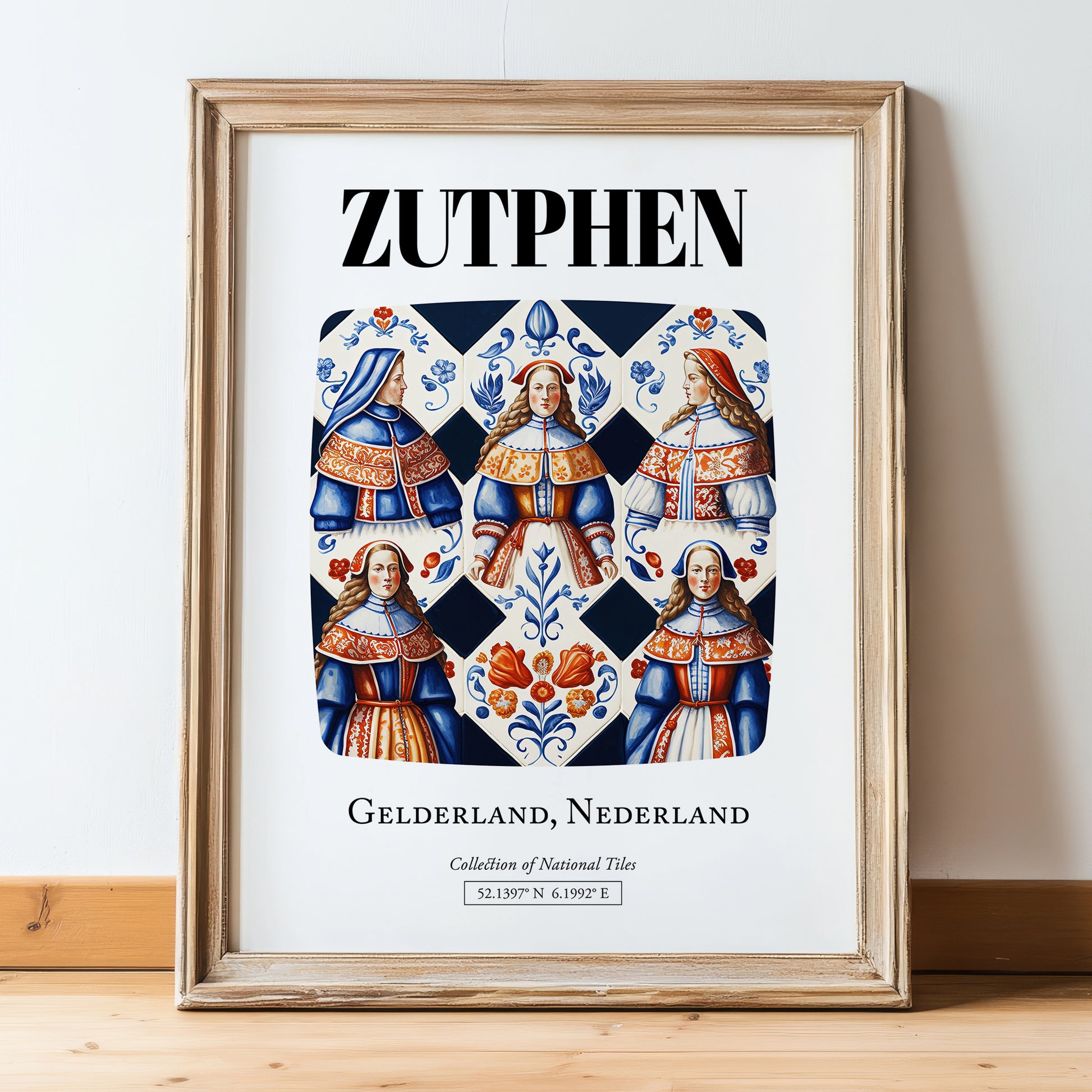 Zutphen, Netherlands – Travel Print, in wooden frame leaning on the floor