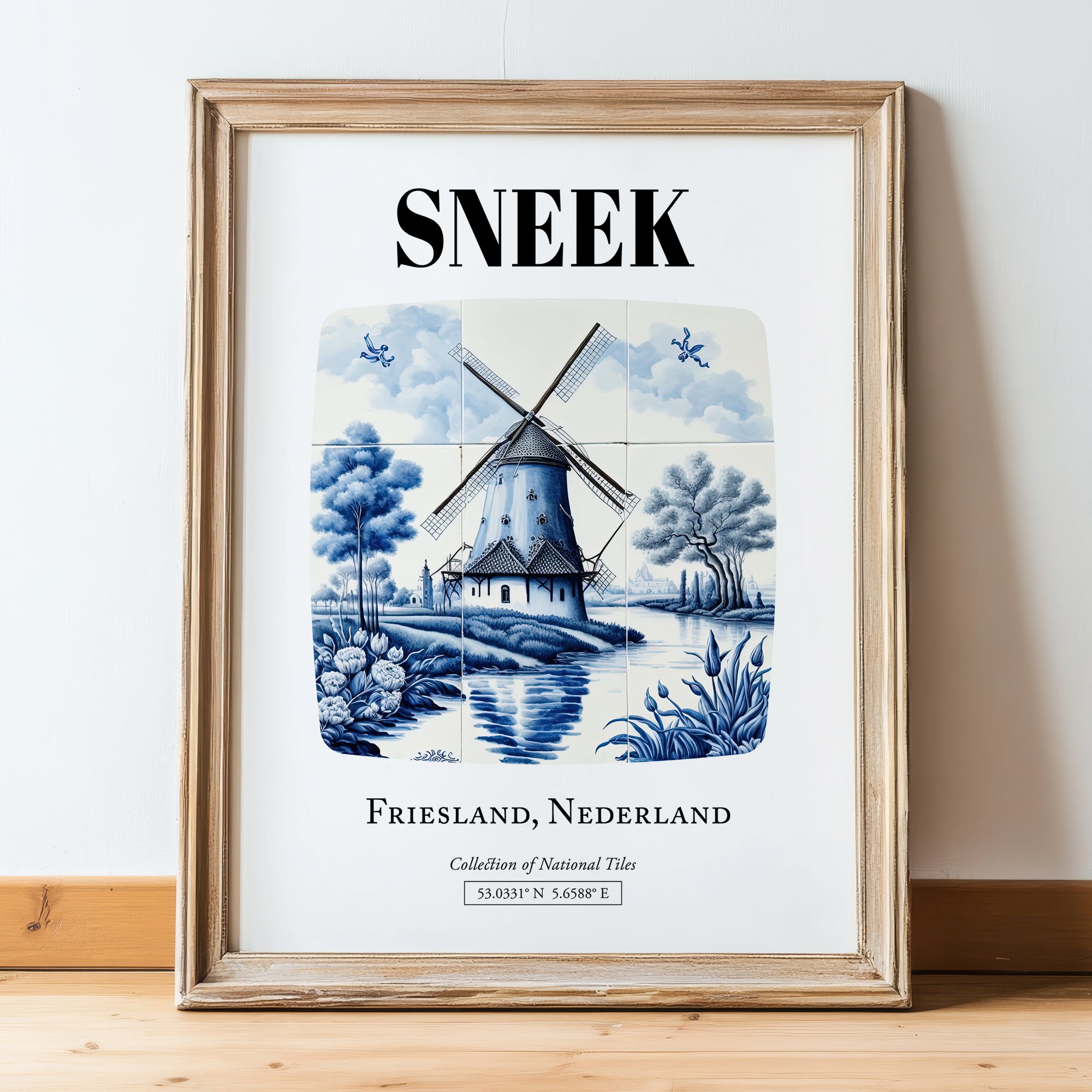 Sneek, Netherlands – Tourist Destination Poster, in wooden frame leaning on the floor