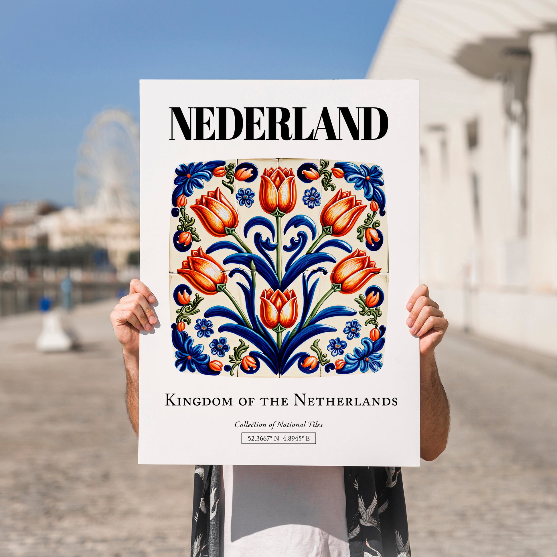 Nederland, Netherlands – Architectural Travel Art, no-text version framed in wood