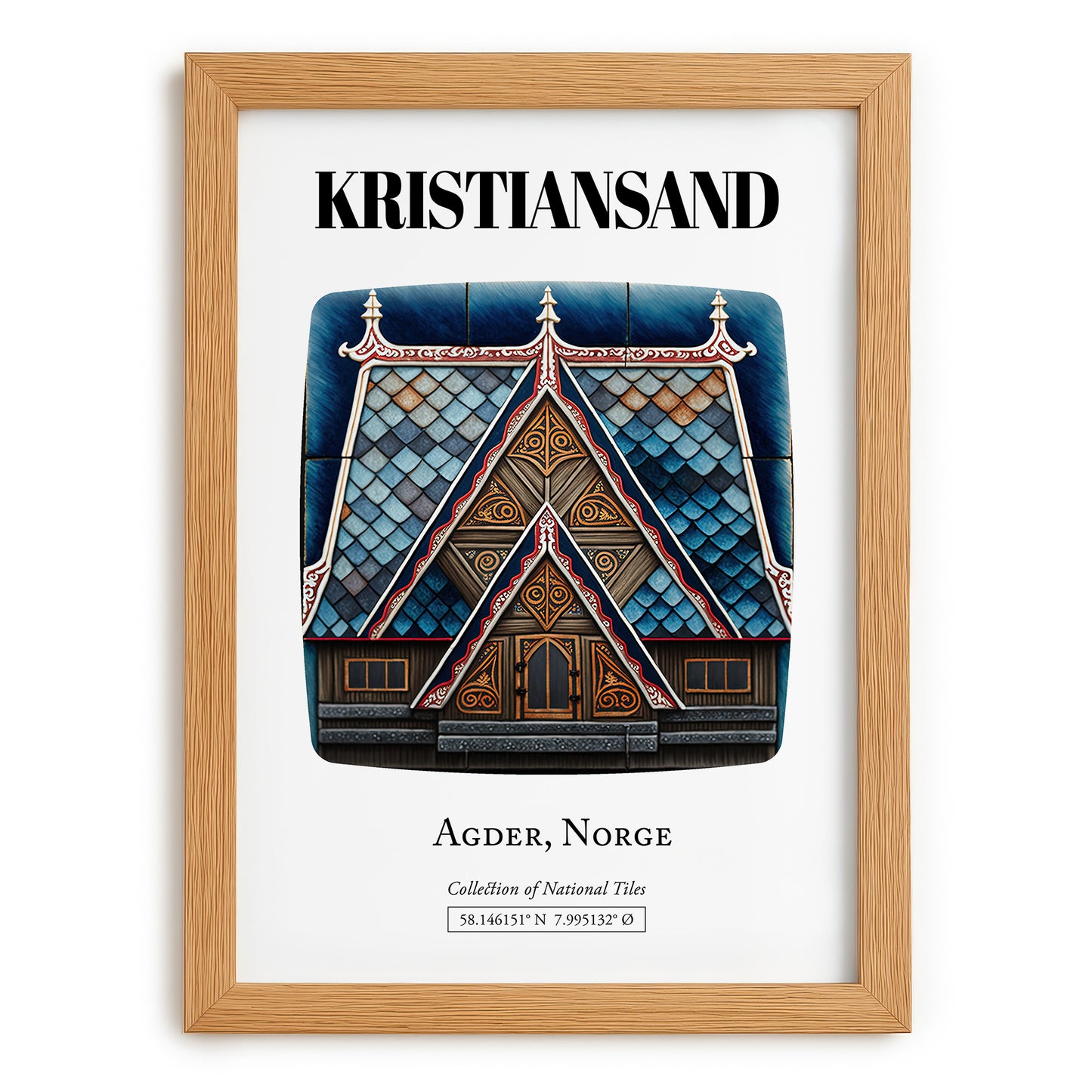 Kristiansand, Norway – Travel Poster, set in oak frame