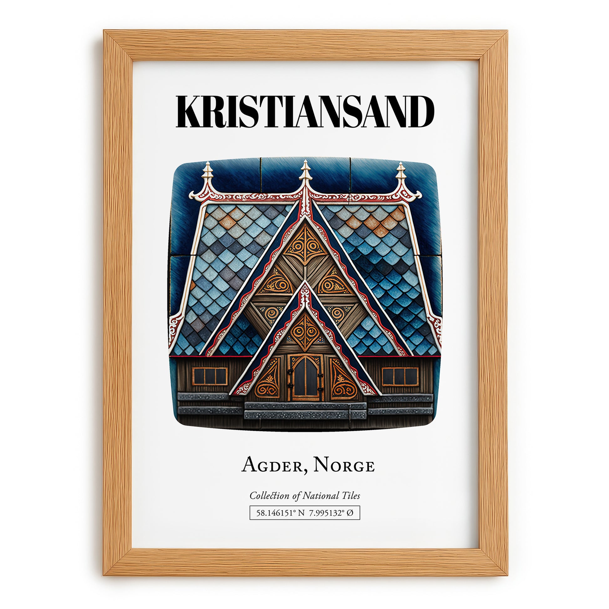 Kristiansand, Norway – Travel Poster, set in oak frame
