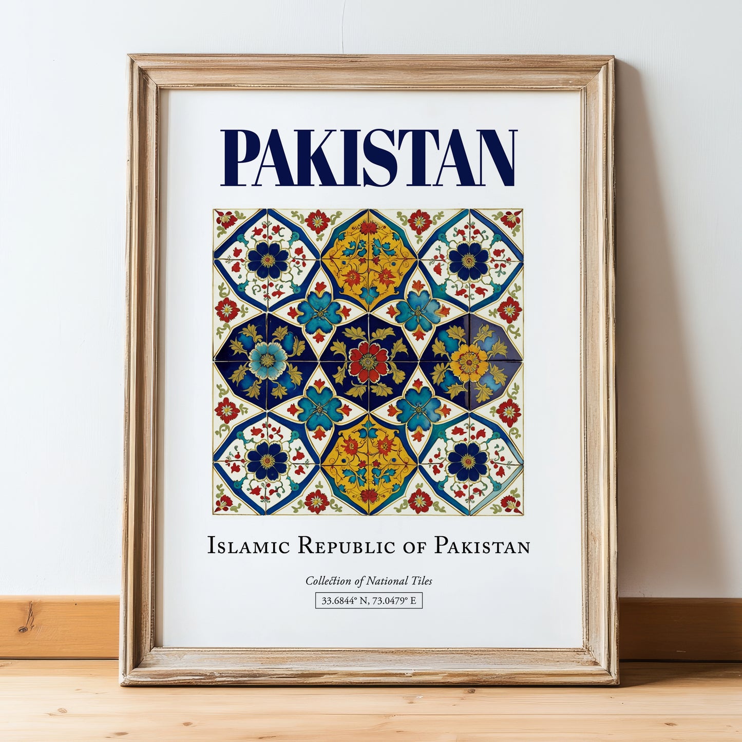 Pakistan, Pakistan – Vintage Travel Poster, in wooden frame leaning on the floor