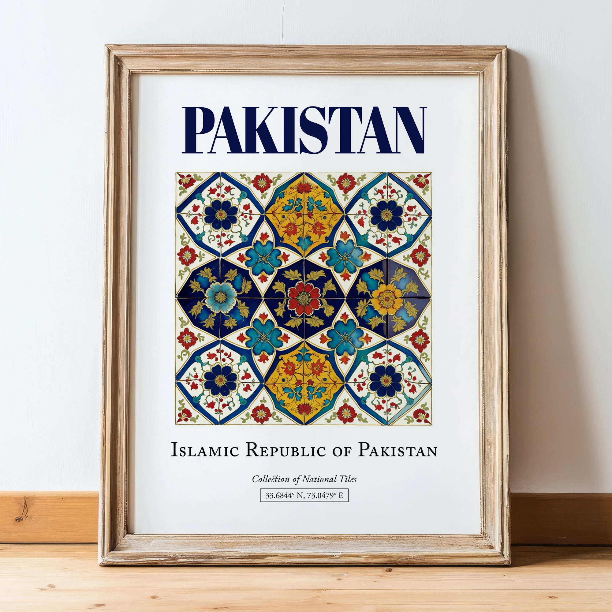 Pakistan, Pakistan – Vintage Travel Poster, in wooden frame leaning on the floor