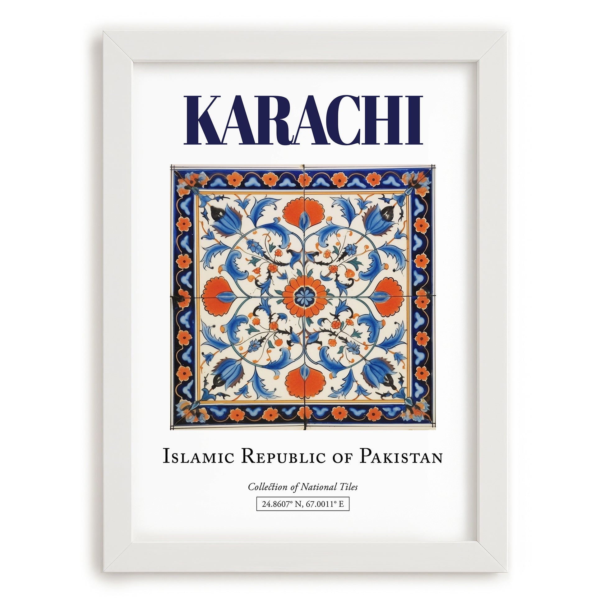Karachi, Pakistan – Retro Travel Poster, placed in minimal white frame