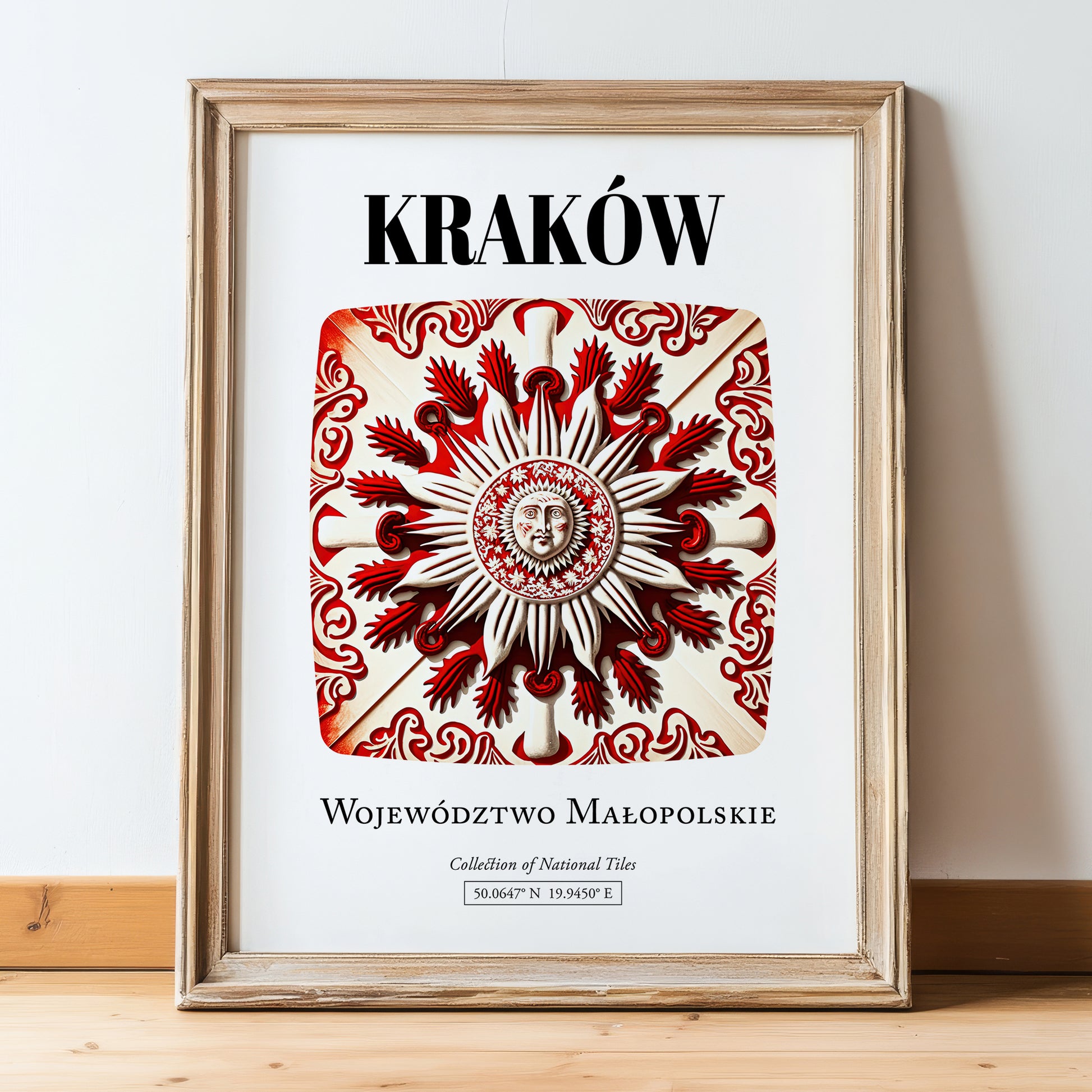 Kraków, Poland – Travel Print, in wooden frame leaning on the floor
