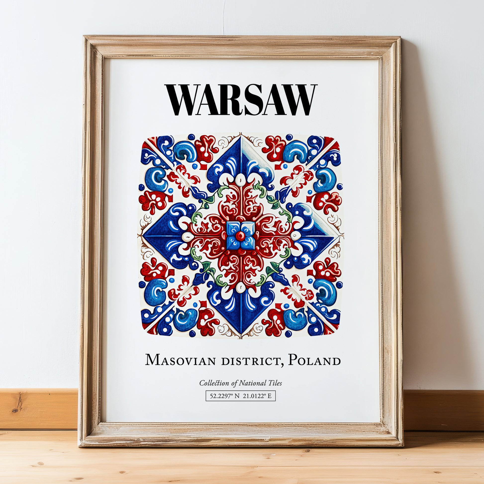 Warsaw, Poland – World Travel Art, in wooden frame leaning on the floor