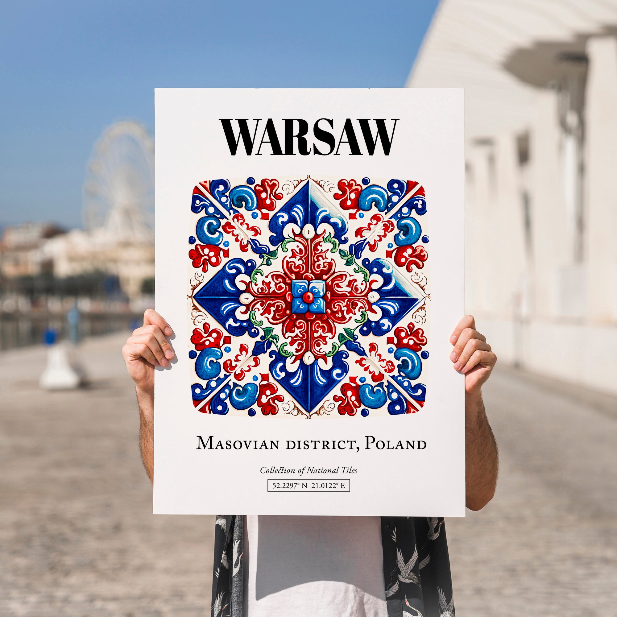 Warsaw, Poland – World Travel Art, no-text version framed in wood