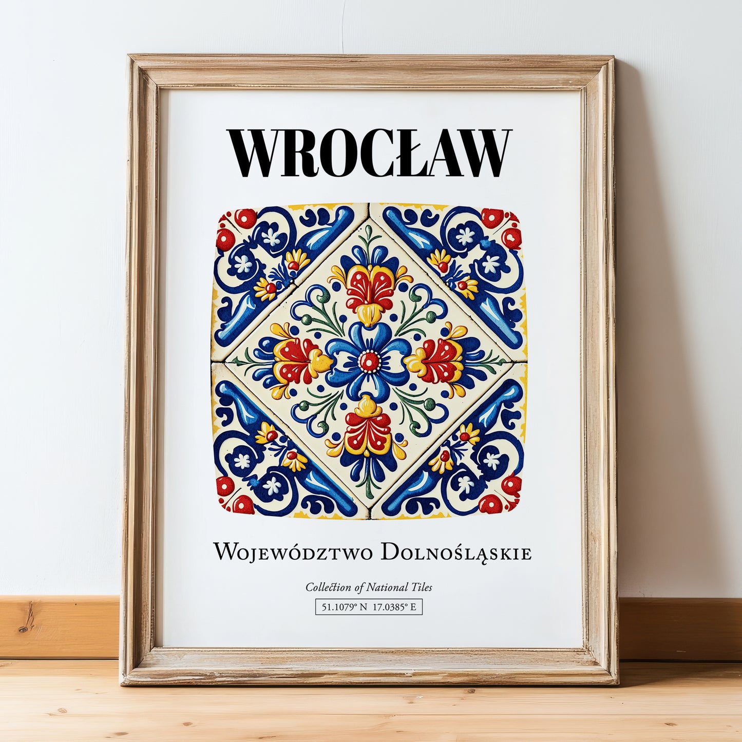 Wrocław, Poland – Cityscape Wall Art, in wooden frame leaning on the floor
