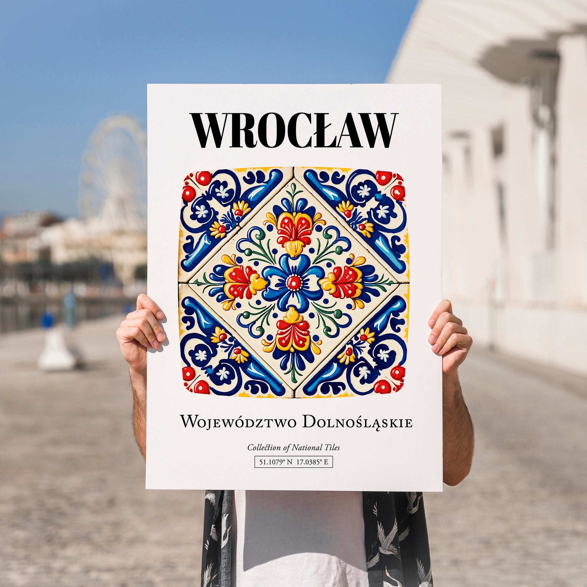 Wrocław, Poland – Cityscape Wall Art, no-text version framed in wood
