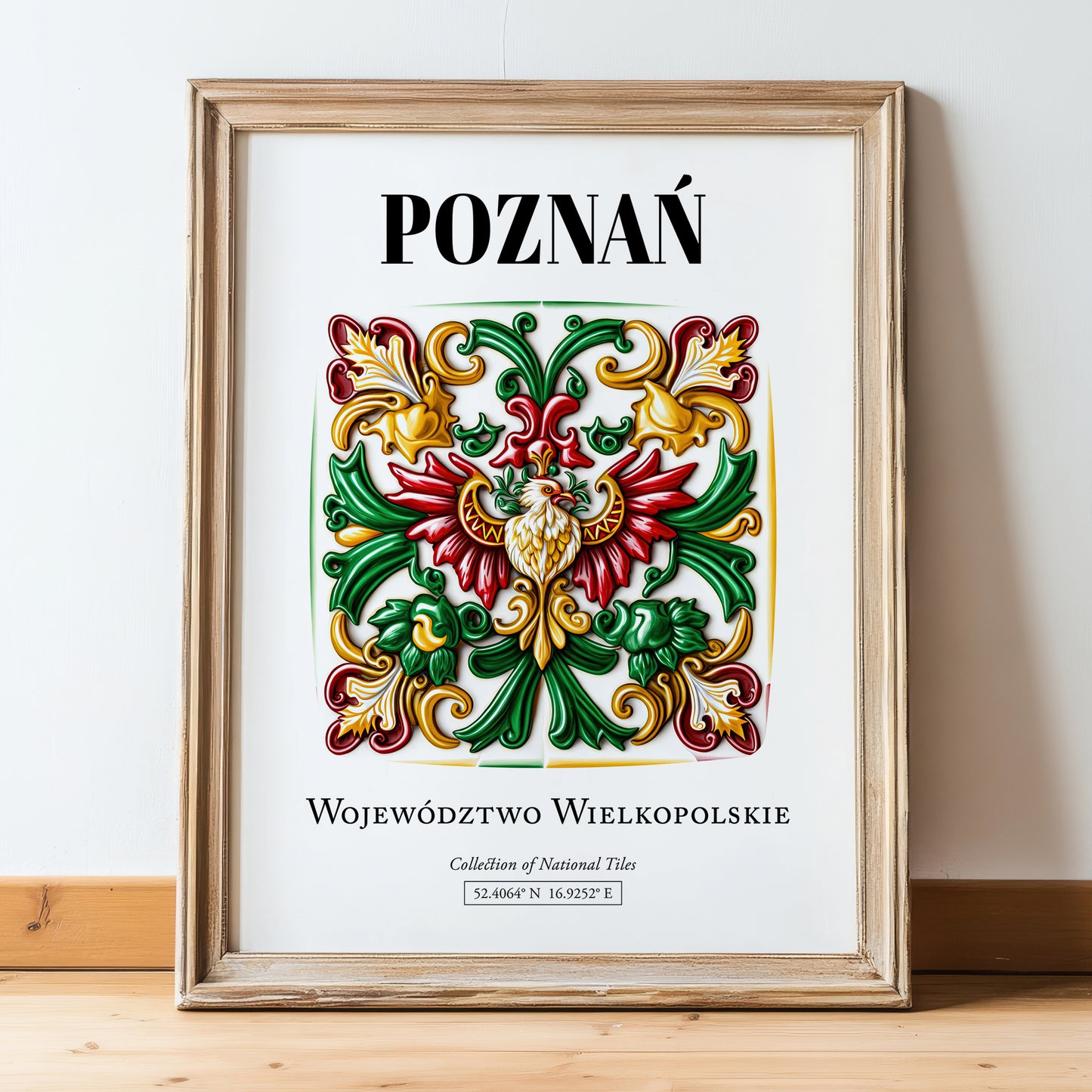 Poznań, Poland – Travel Wall Art, in wooden frame leaning on the floor