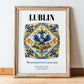 Lublin, Poland – Travel Poster, in wooden frame leaning on the floor