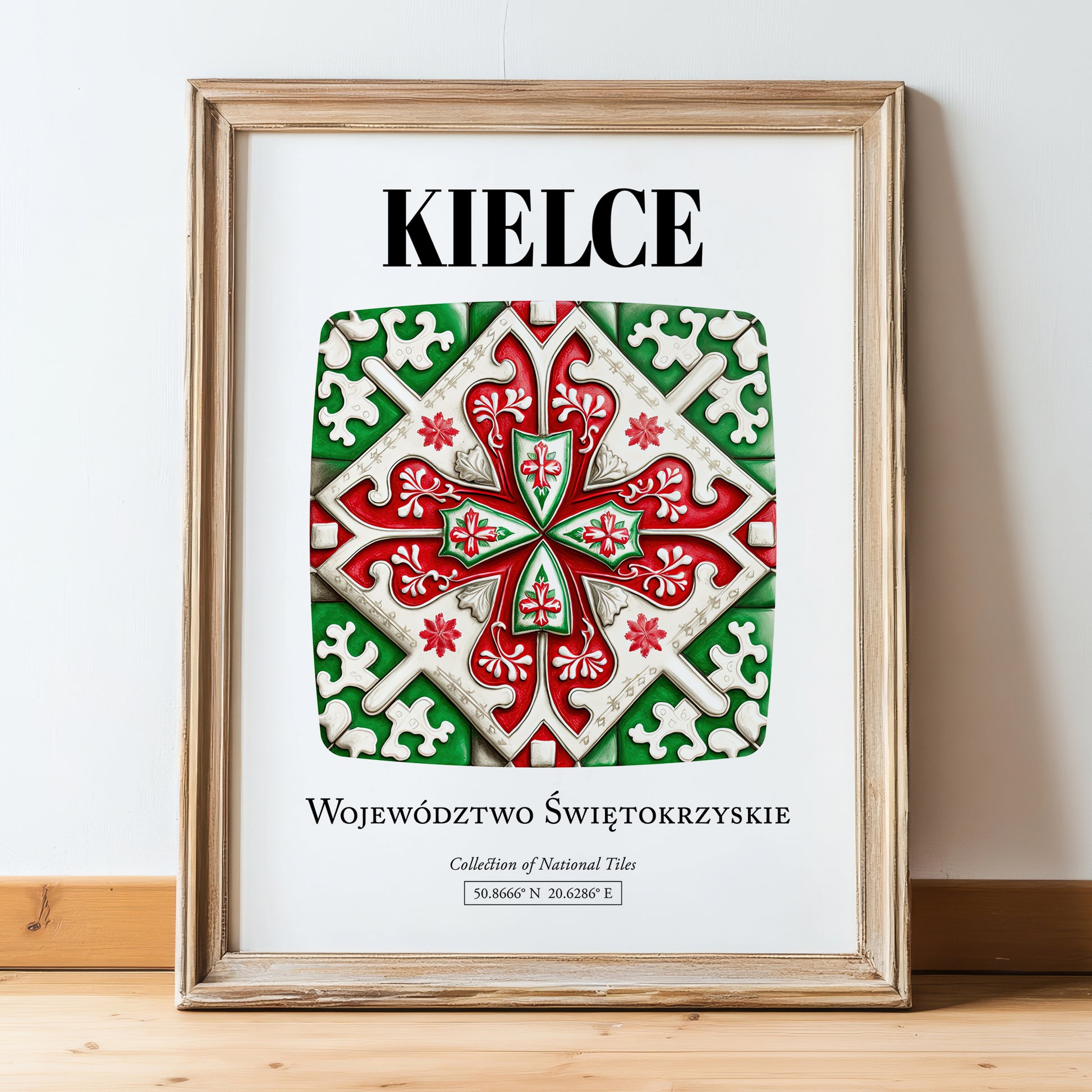 Kielce, Poland – Travel Print, in wooden frame leaning on the floor