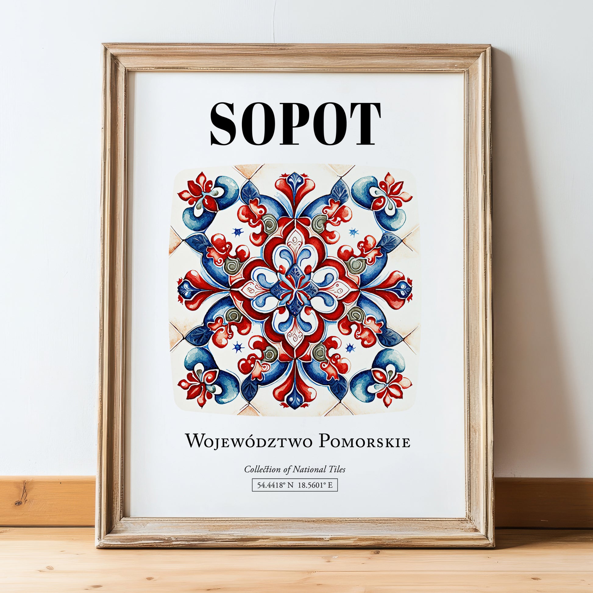 Sopot, Poland – Travel Wall Art, in wooden frame leaning on the floor