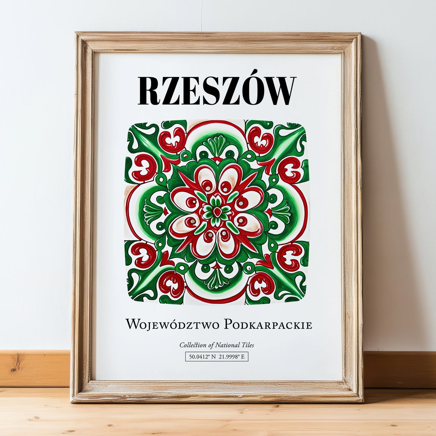 Rzeszów, Poland – Travel Wall Decor, in wooden frame leaning on the floor