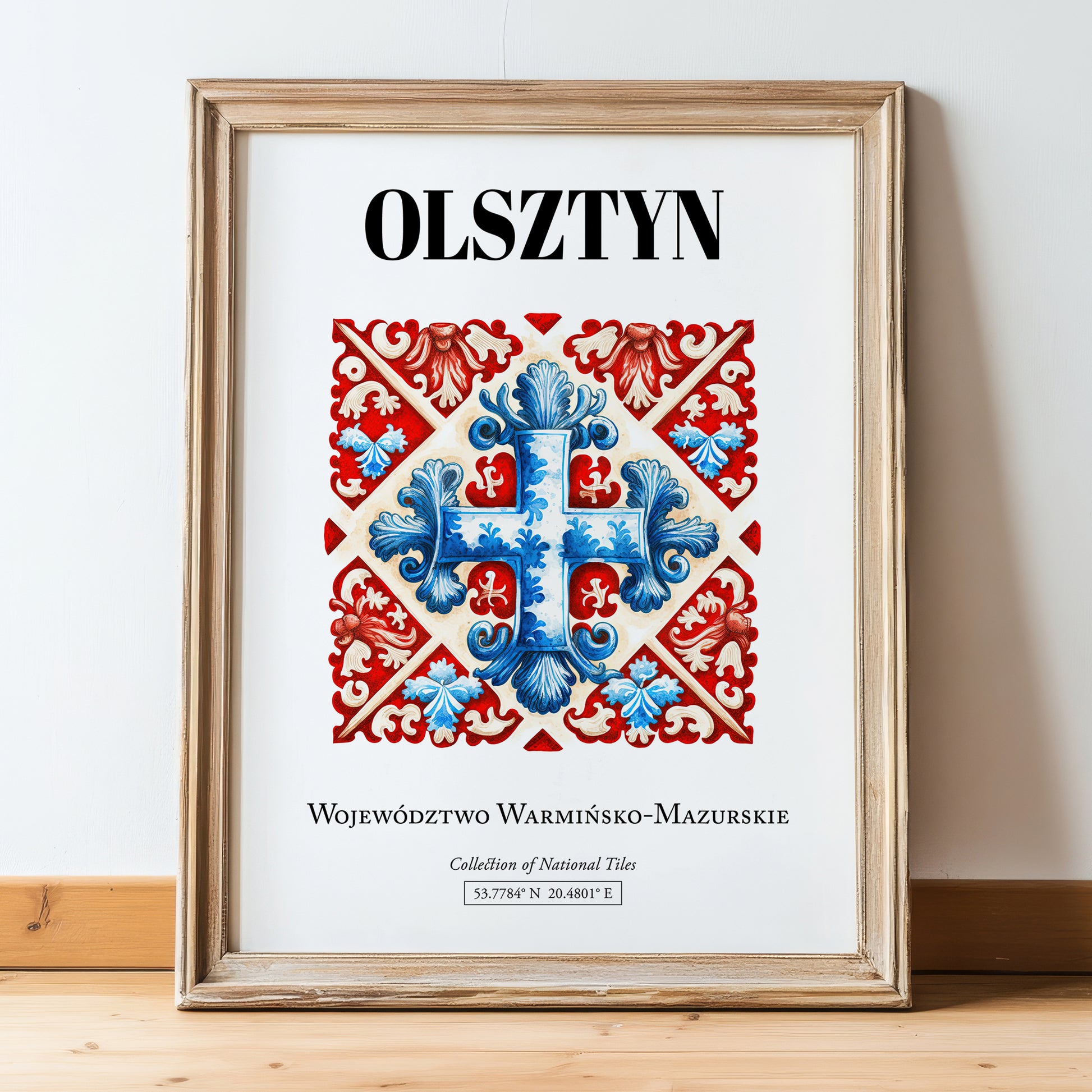 Olsztyn, Poland – Travel Wall Decor, in wooden frame leaning on the floor