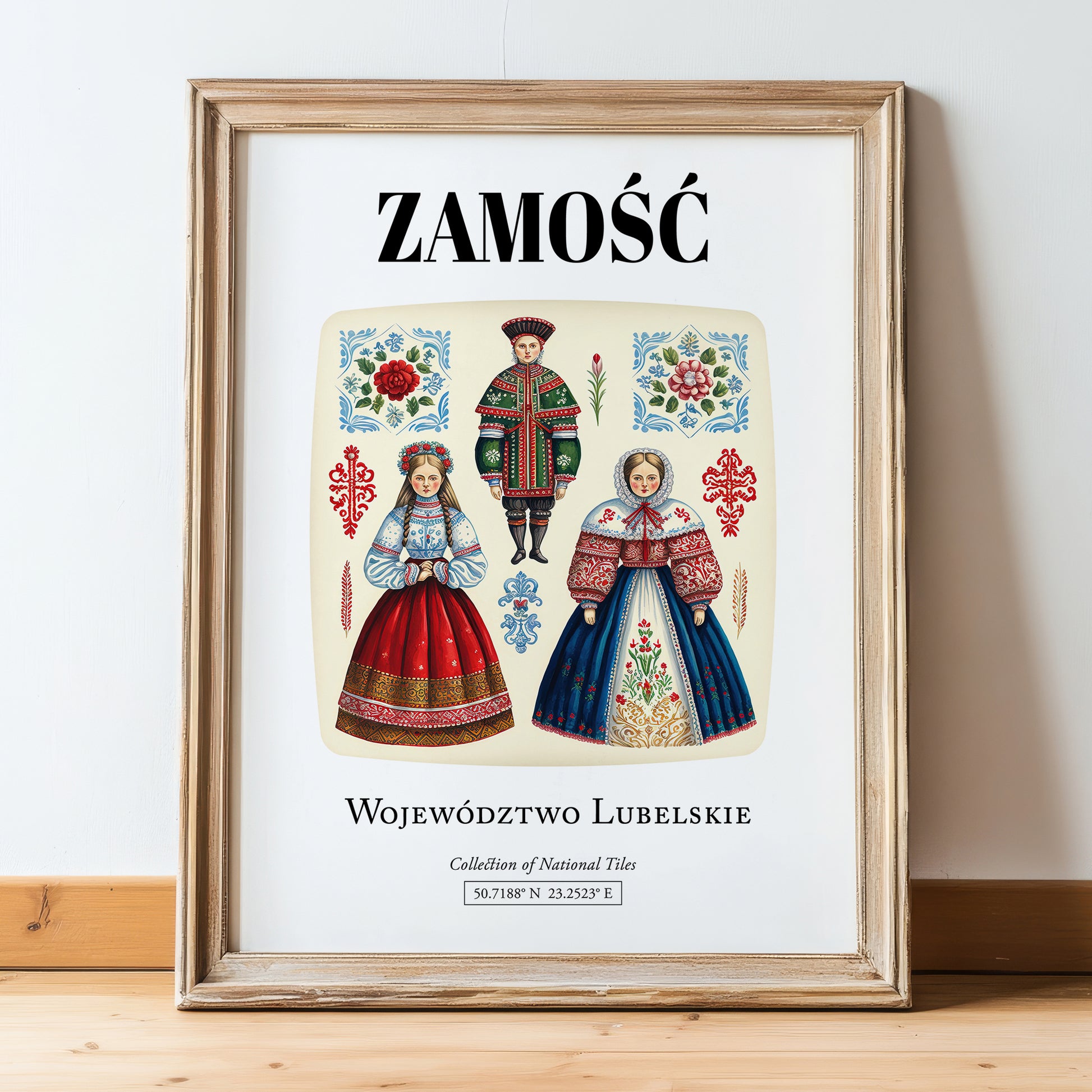 Zamość, Poland – Travel Print, in wooden frame leaning on the floor