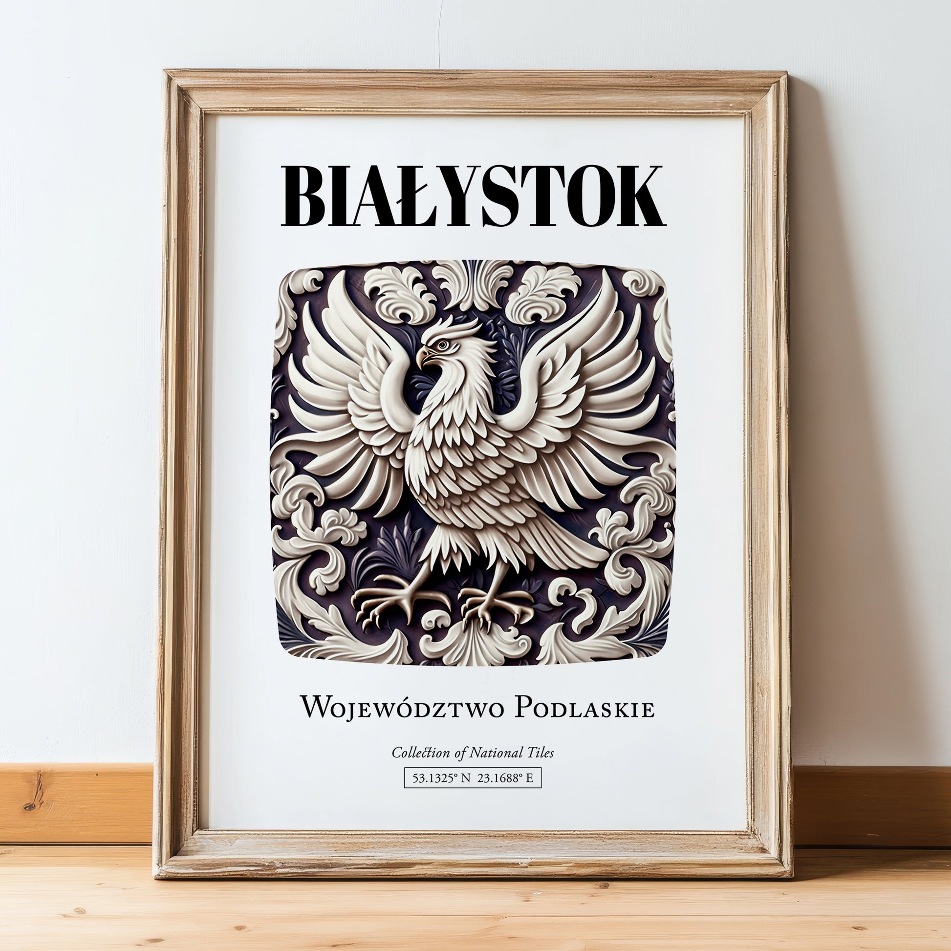 Białystok, Poland – Travel Memories Wall Print, in wooden frame leaning on the floor