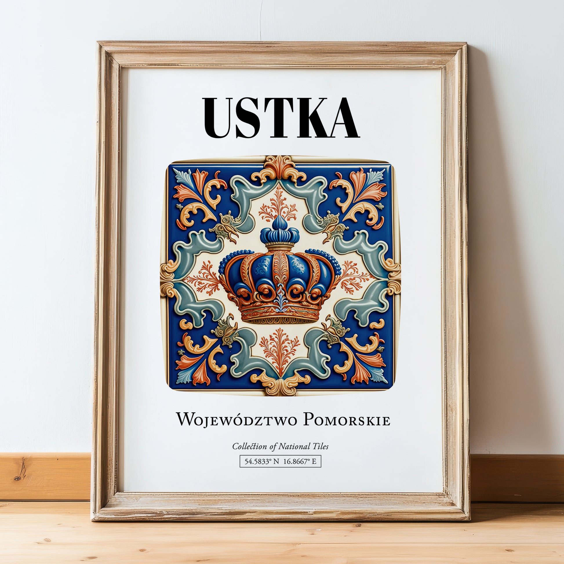 Ustka, Poland – Travel Print, in wooden frame leaning on the floor