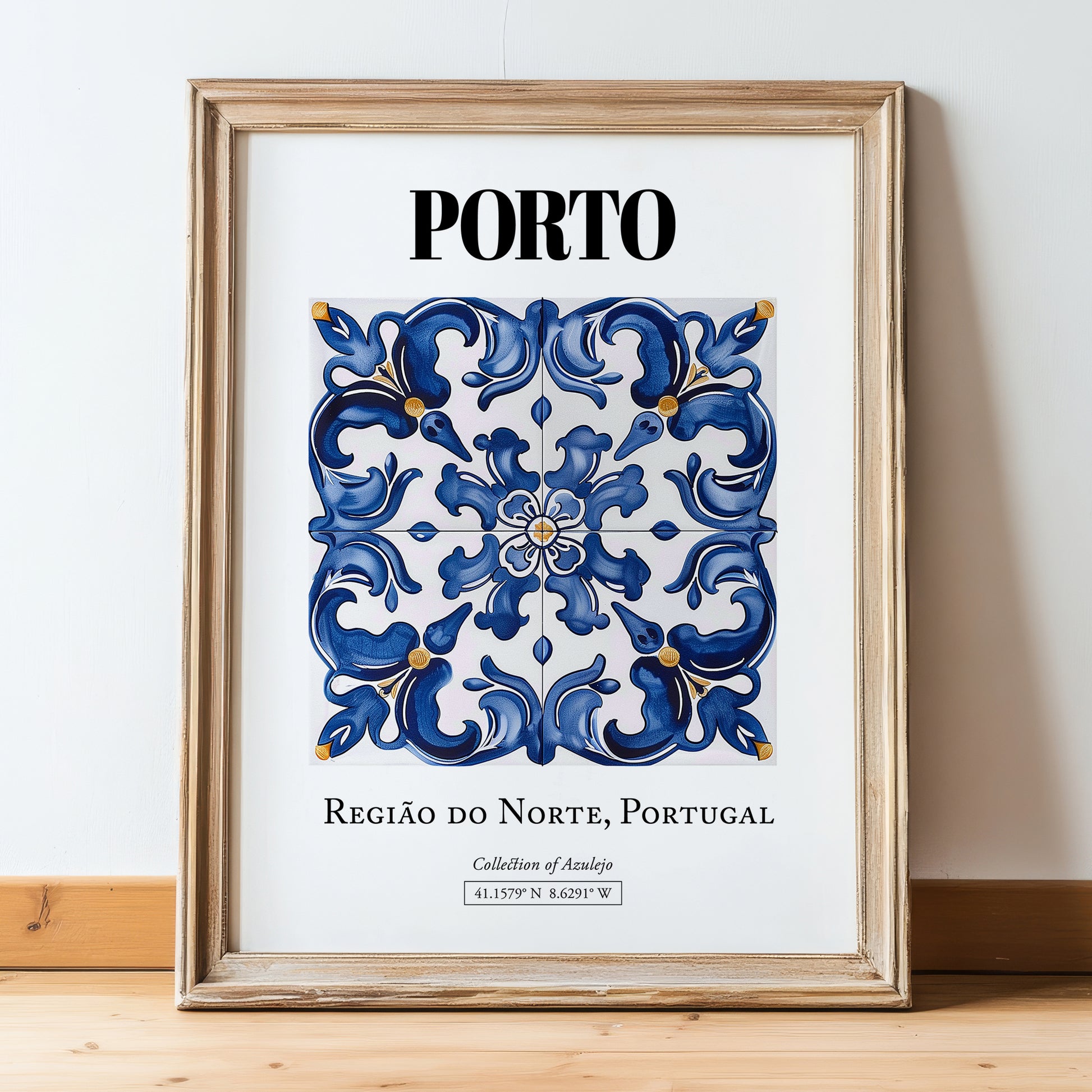 Porto, Portugal – Travel Poster, in wooden frame leaning on the floor