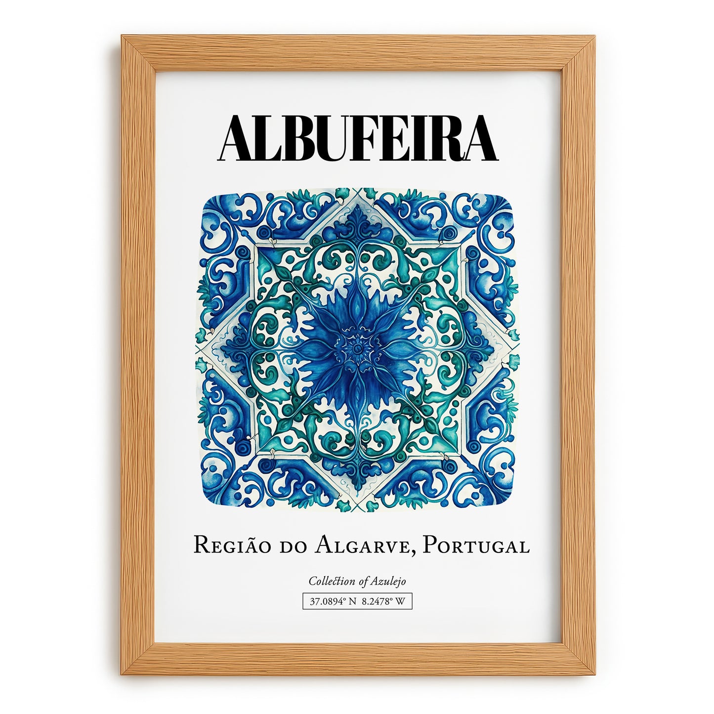 Albufeira, Portugal – Travel Print, set in oak frame
