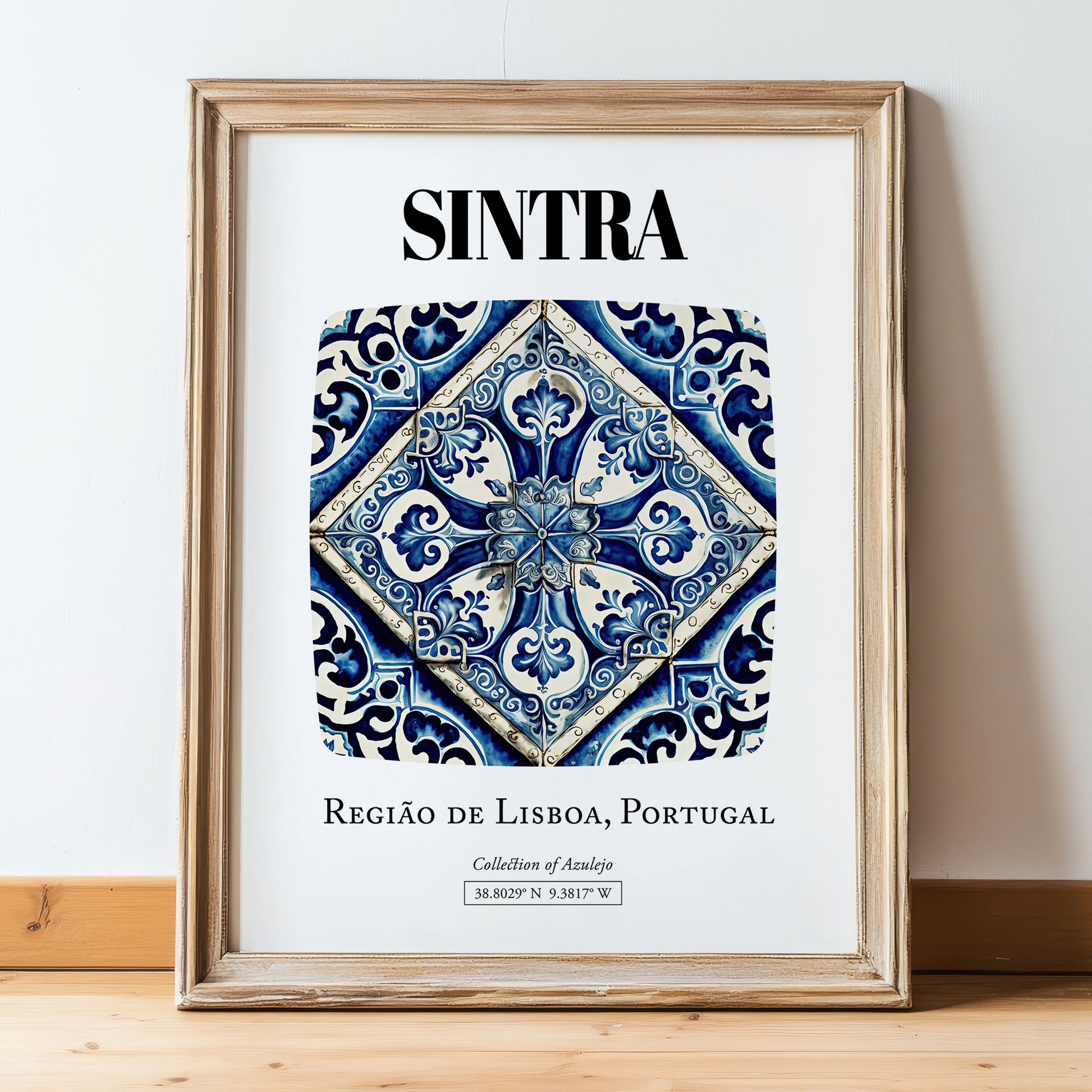 Sintra, Portugal – Travel Poster, in wooden frame leaning on the floor
