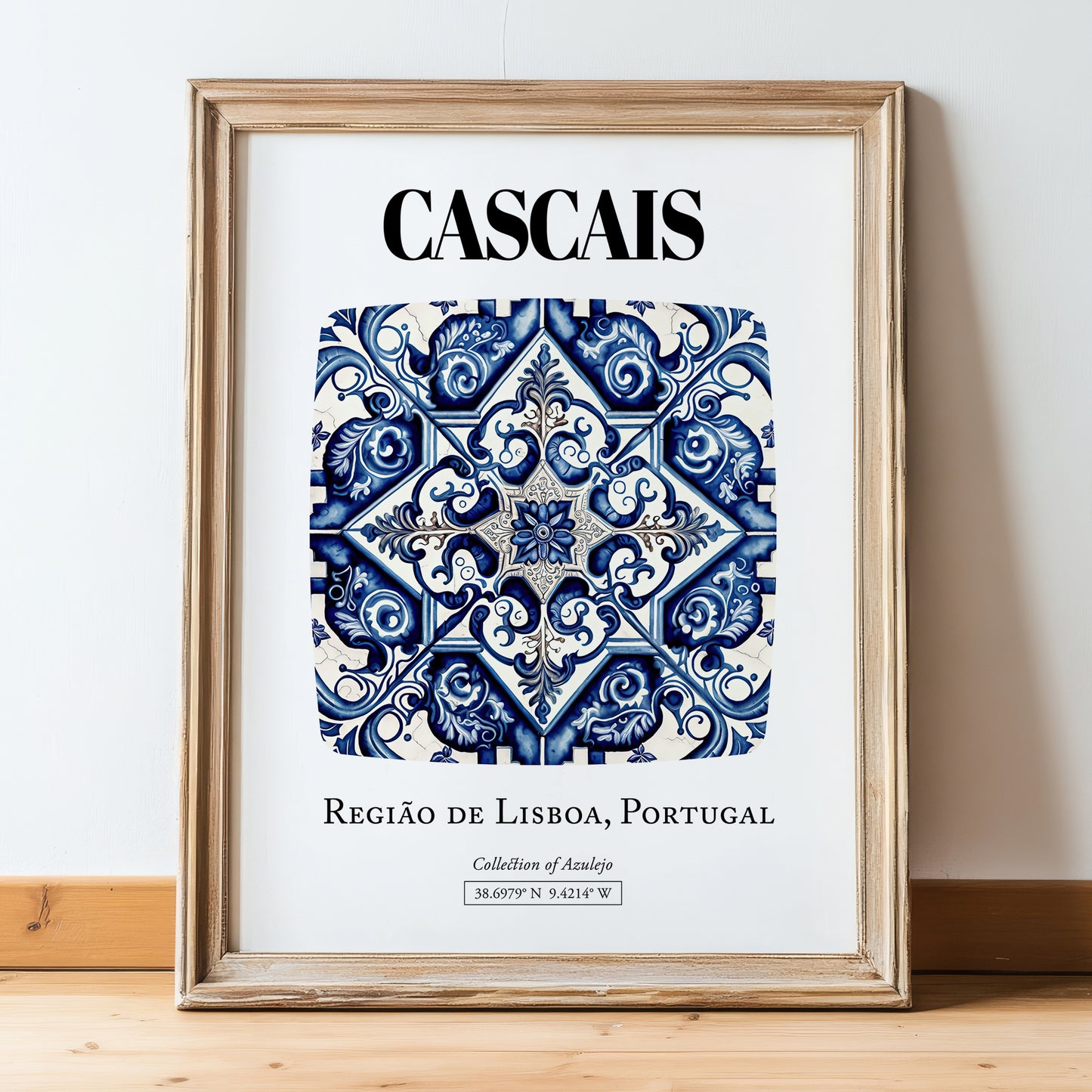 Cascais, Portugal – Travel Wall Decor, in wooden frame leaning on the floor
