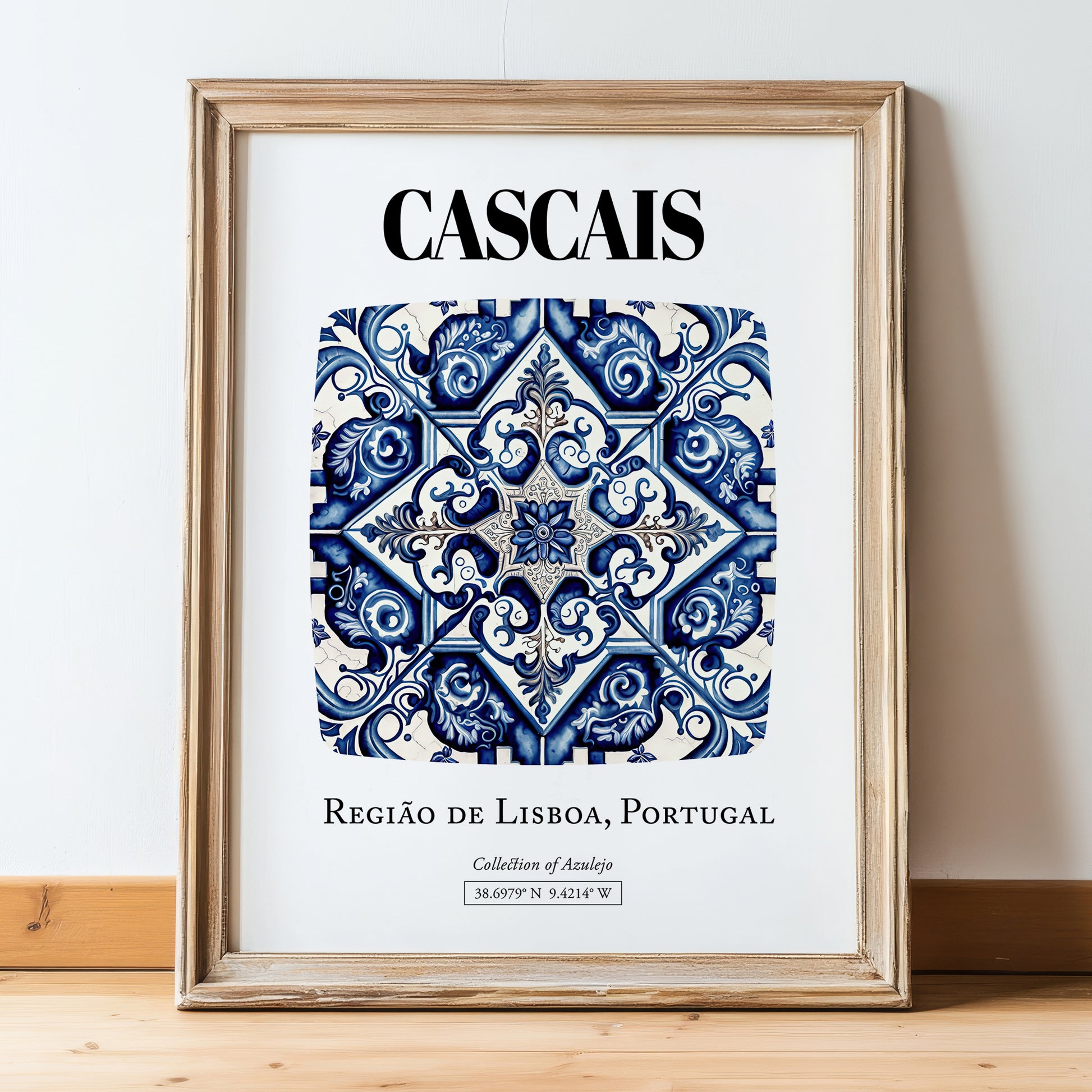 Cascais, Portugal – Travel Wall Decor, in wooden frame leaning on the floor
