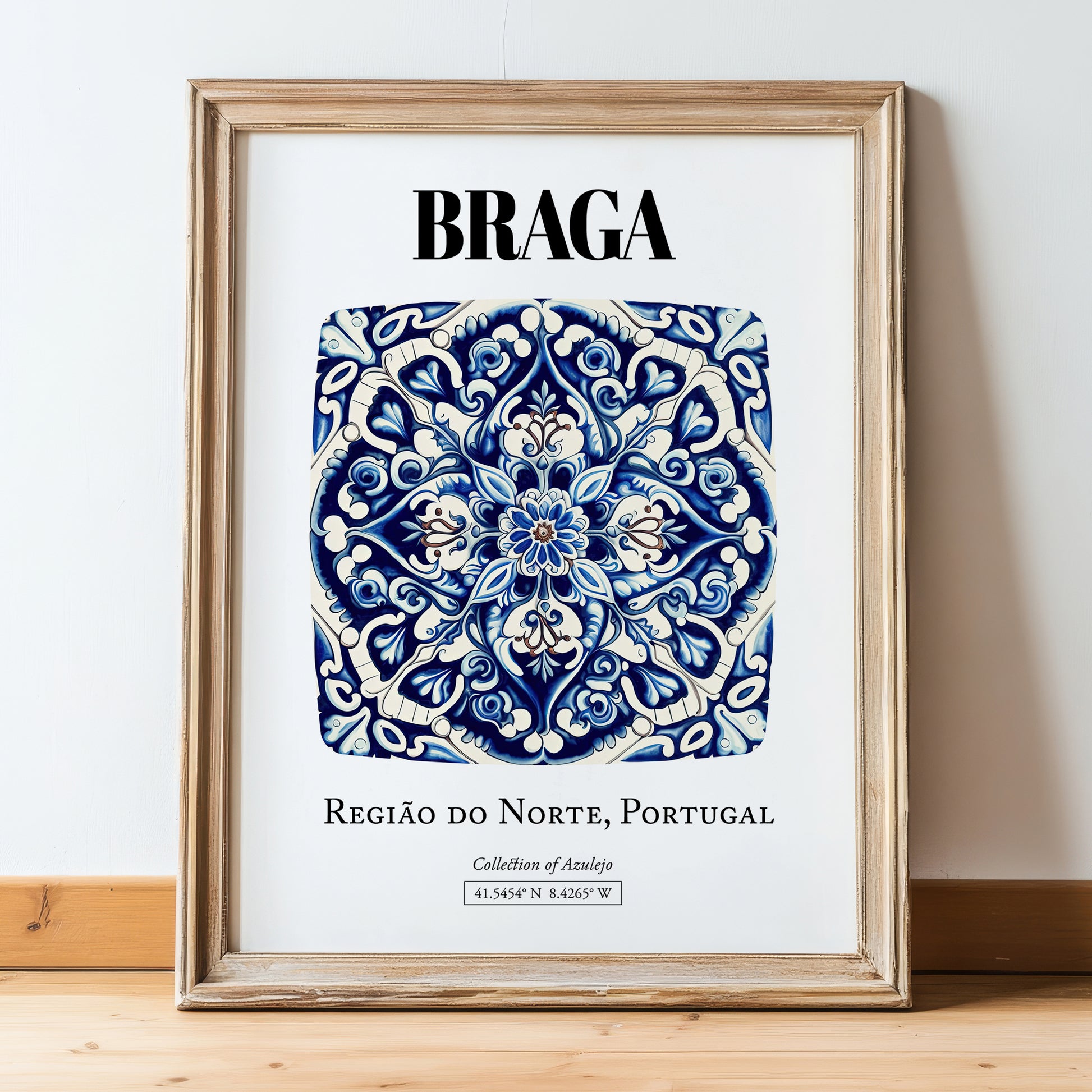 Braga, Portugal – Travel Wall Decor, in wooden frame leaning on the floor