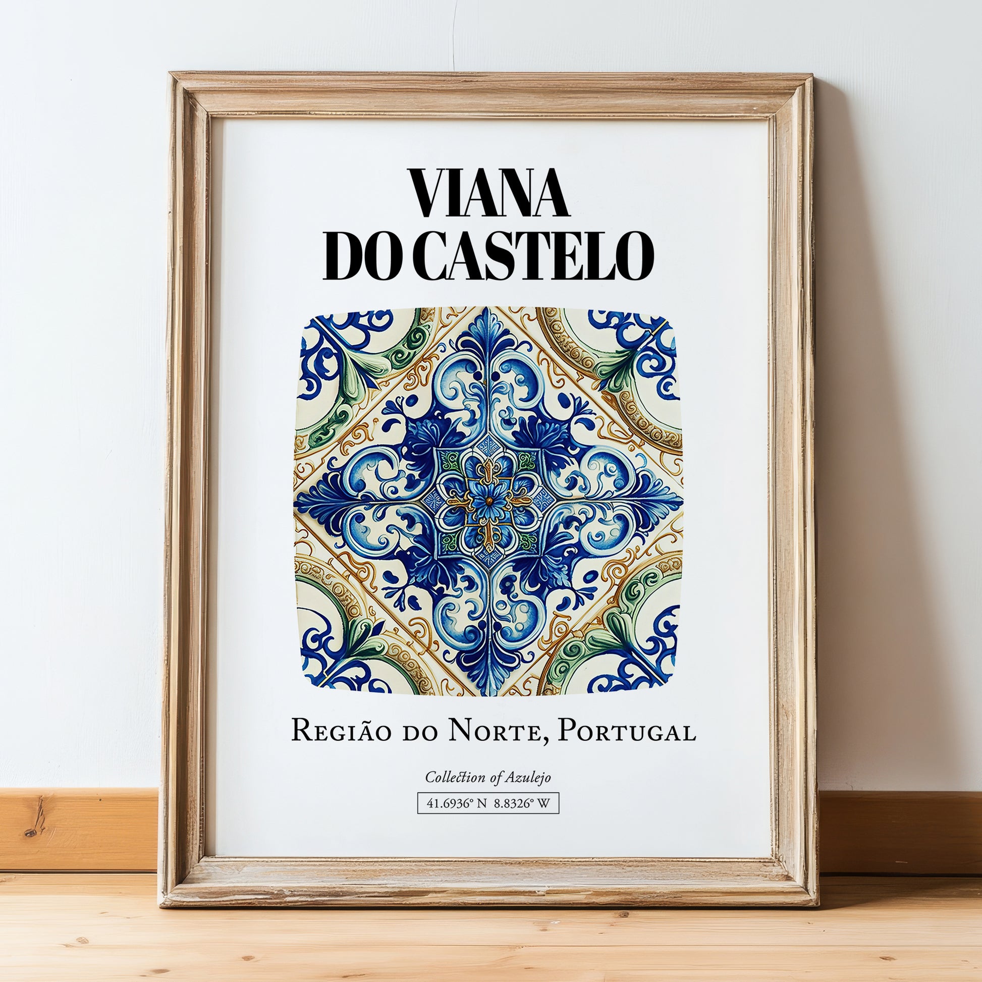 Viana Do Castelo, Portugal – Travel Poster, in wooden frame leaning on the floor