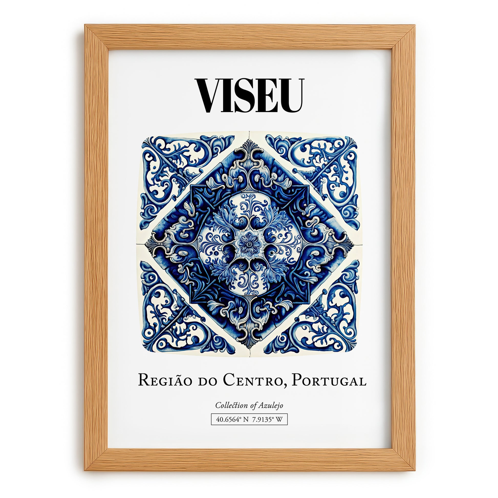 Viseu, Portugal – Travel Print, set in oak frame