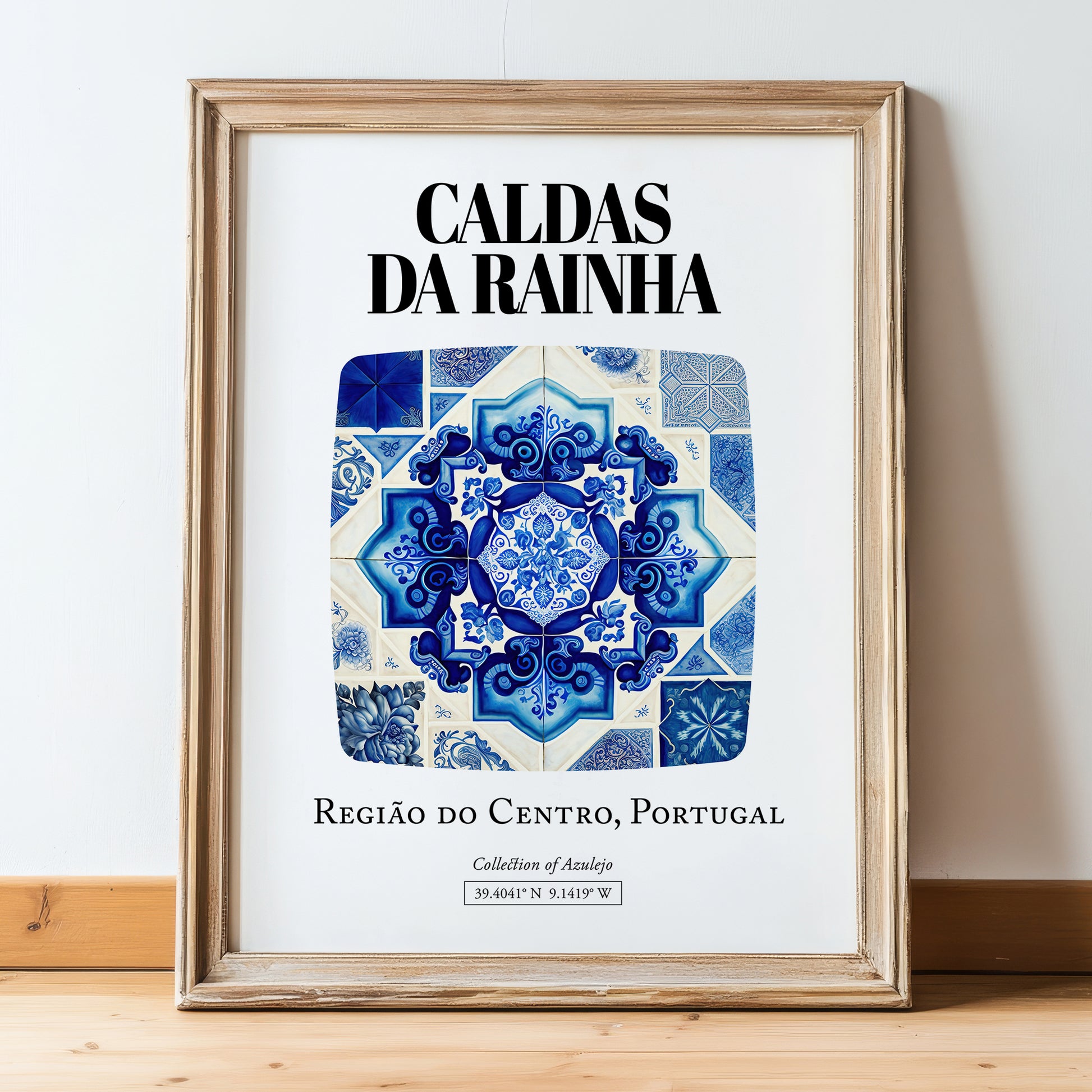 Caldas Da Rainha, Portugal – Away From Home Poster, in wooden frame leaning on the floor