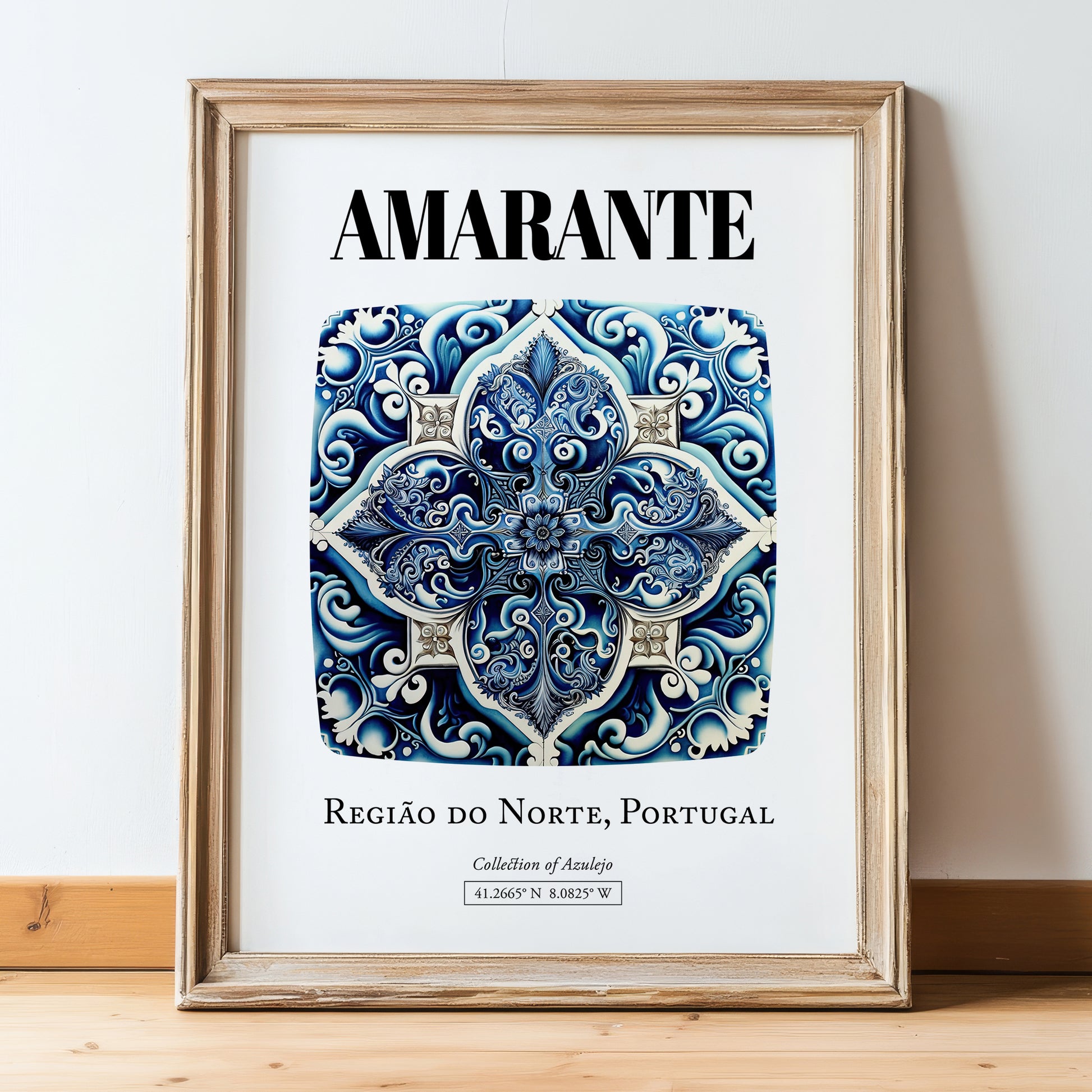 Amarante, Portugal – Travel Print, in wooden frame leaning on the floor
