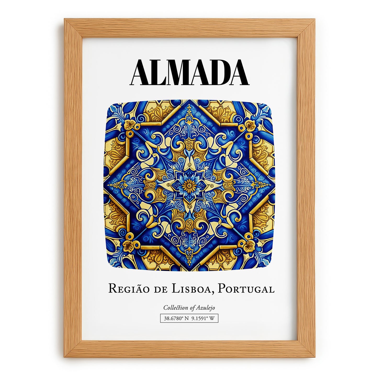 Almada, Portugal – Travel Poster, set in oak frame
