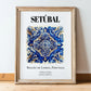 Setúbal, Portugal – Travel Poster, in wooden frame leaning on the floor