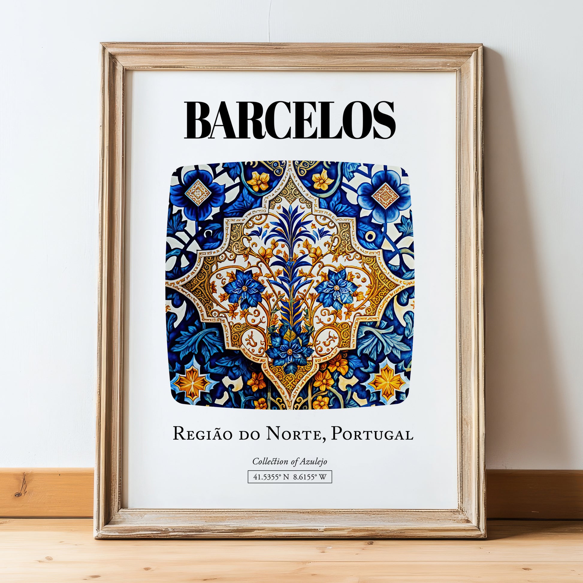 Barcelos, Portugal – Travel Print, in wooden frame leaning on the floor