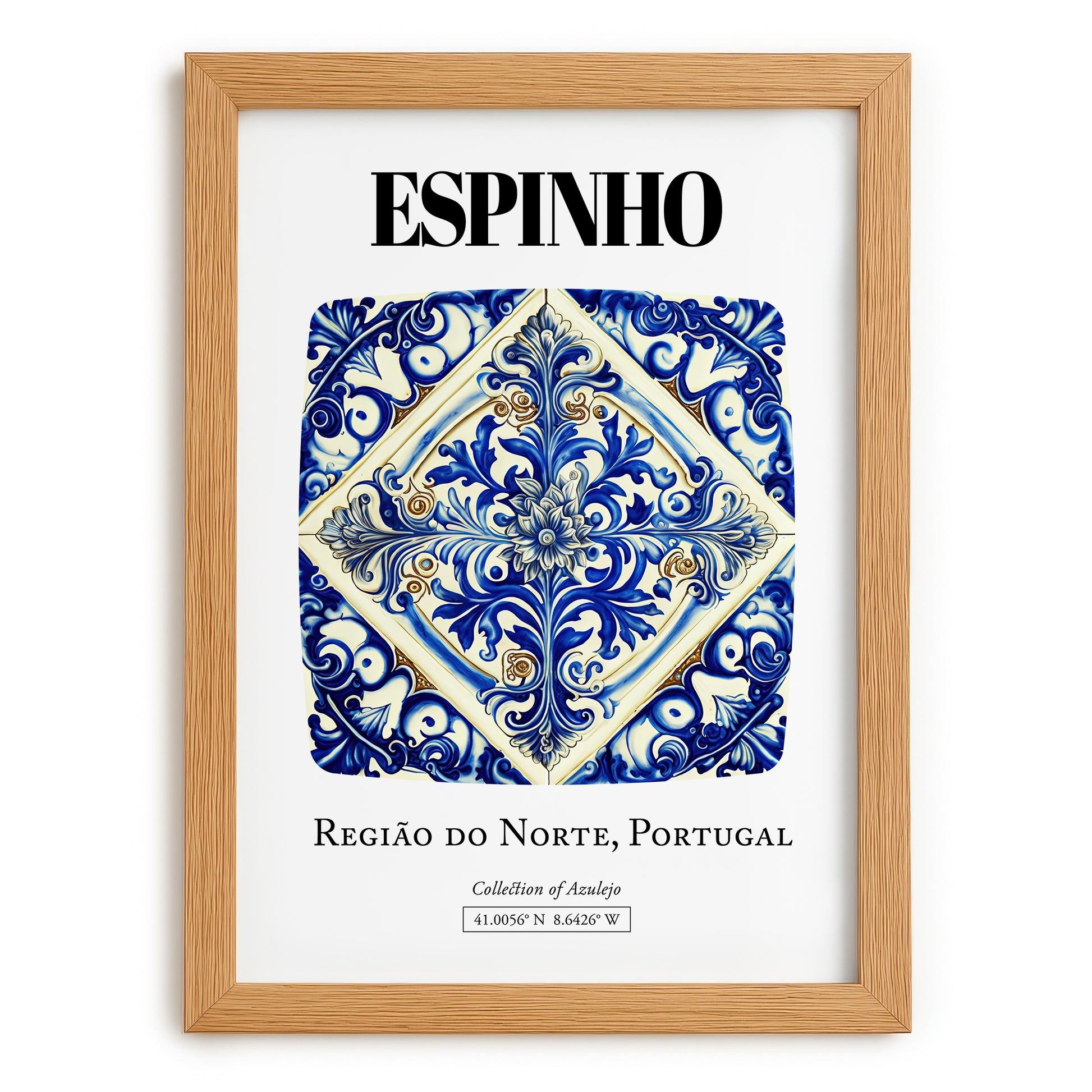 Espinho, Portugal – Minimalist Travel Print, set in oak frame