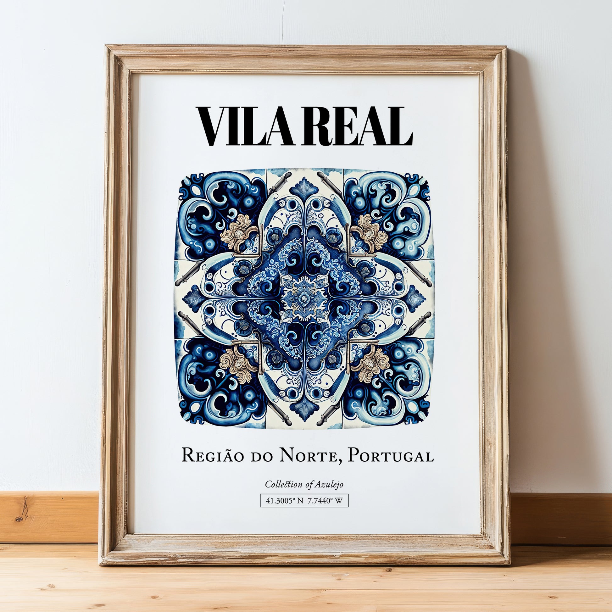 Vila Real, Portugal – World Travel Art, in wooden frame leaning on the floor