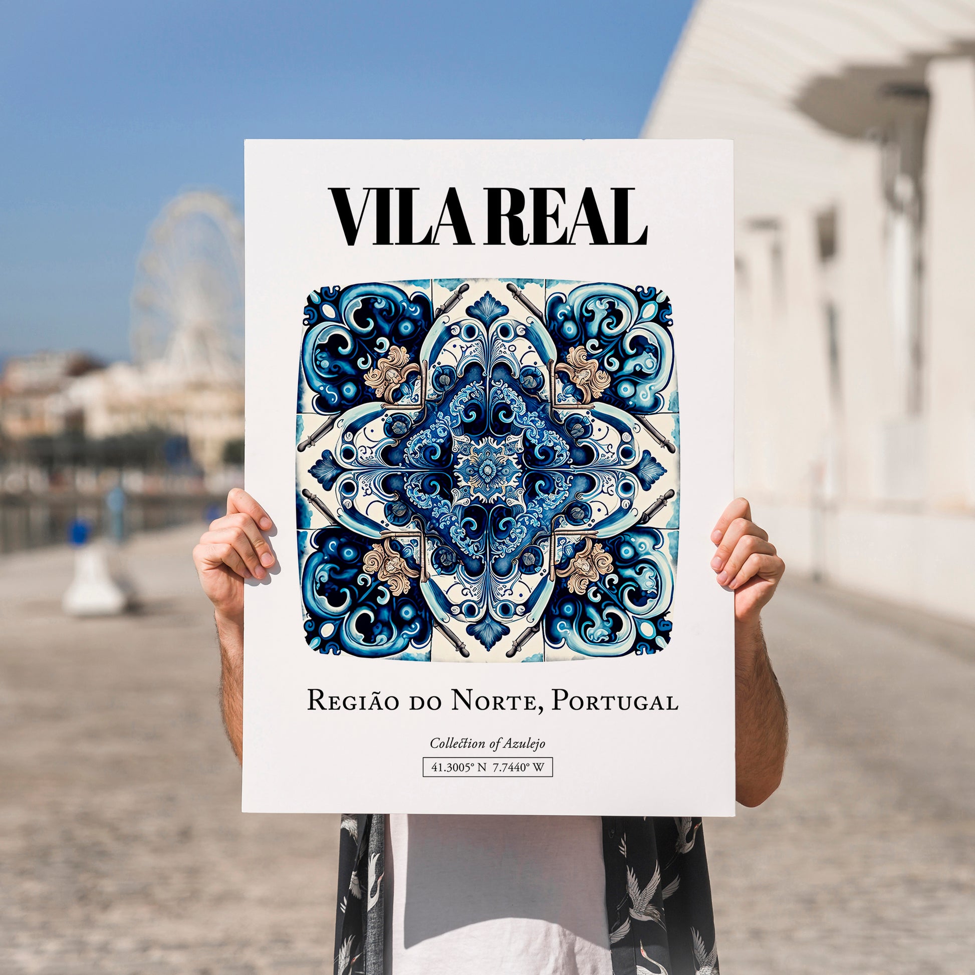 Vila Real, Portugal – World Travel Art, no-text version framed in wood