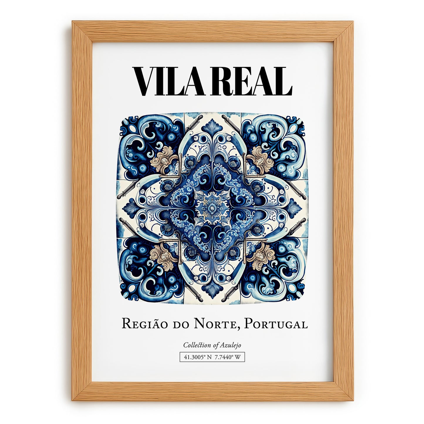 Vila Real, Portugal – World Travel Art, set in oak frame