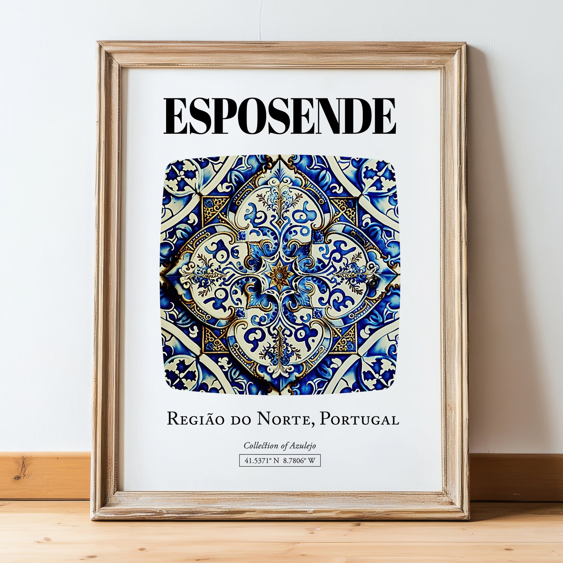 Esposende, Portugal – World Heritage Travel Poster, in wooden frame leaning on the floor