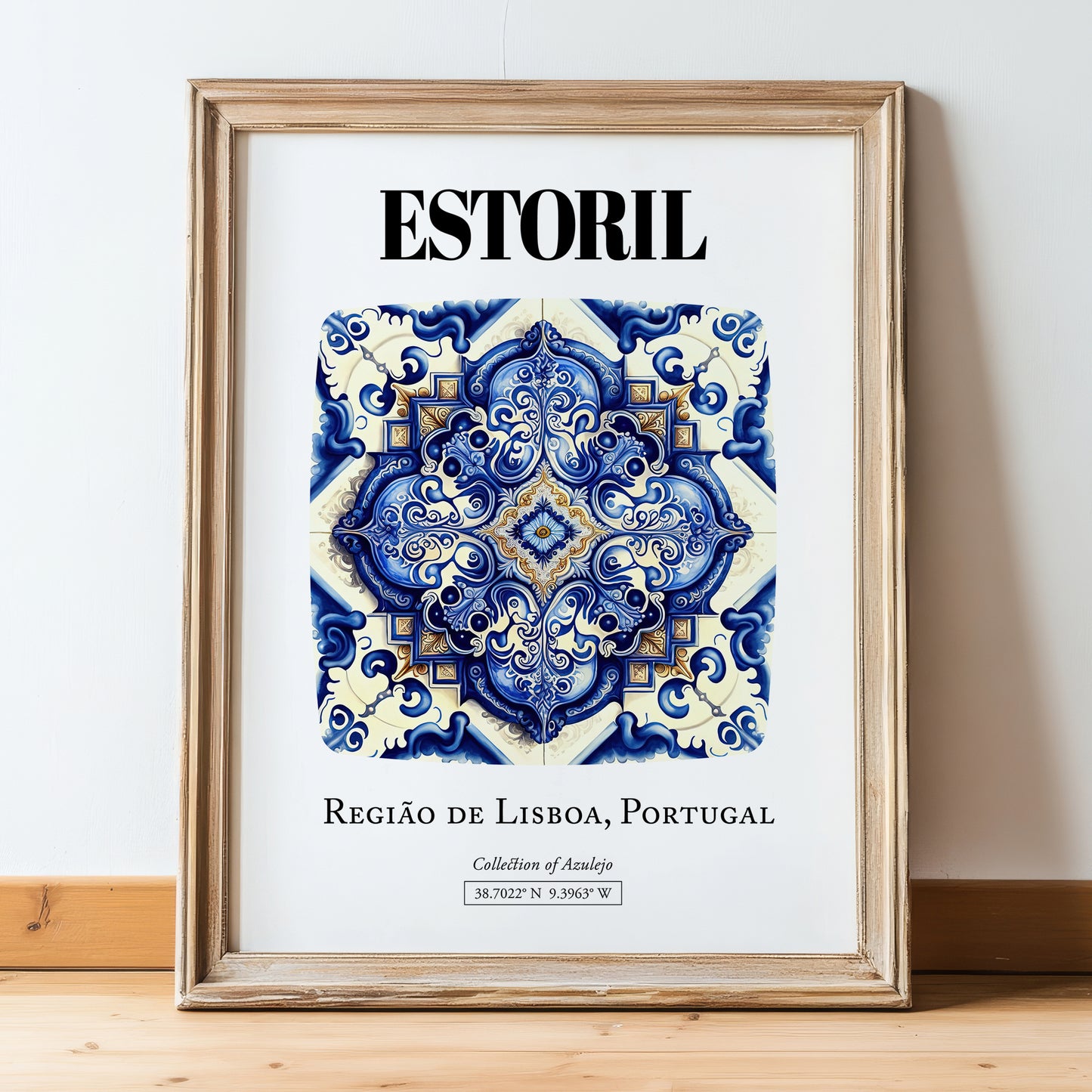 Estoril, Portugal – Travel Wall Art, in wooden frame leaning on the floor