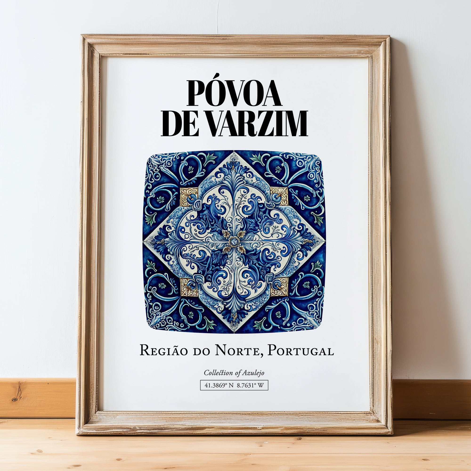 Póvoa De Varzim, Portugal – Travel Print, in wooden frame leaning on the floor