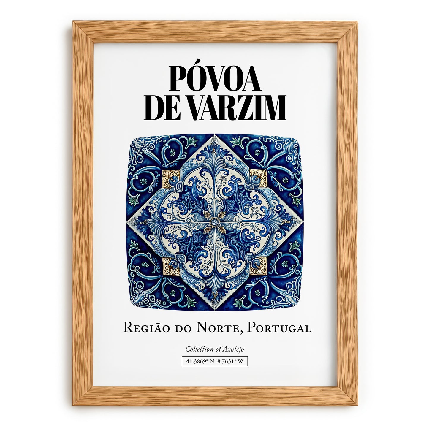 Póvoa De Varzim, Portugal – Travel Print, set in oak frame