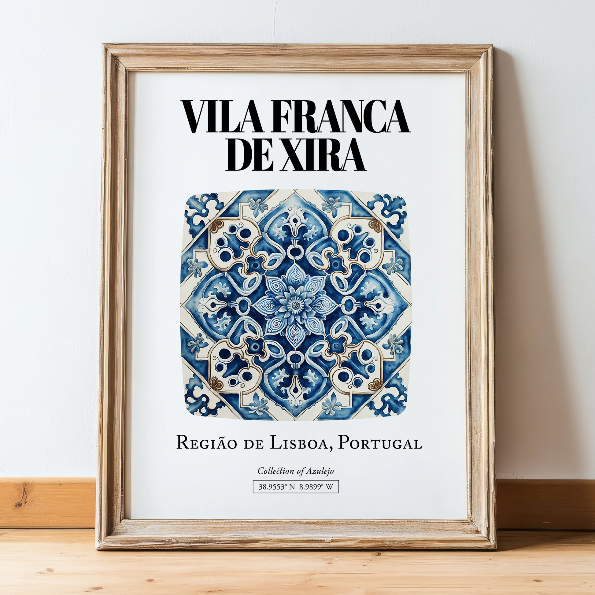 Vila Franca De Xira, Portugal – Wanderlust Wall Decor, in wooden frame leaning on the floor