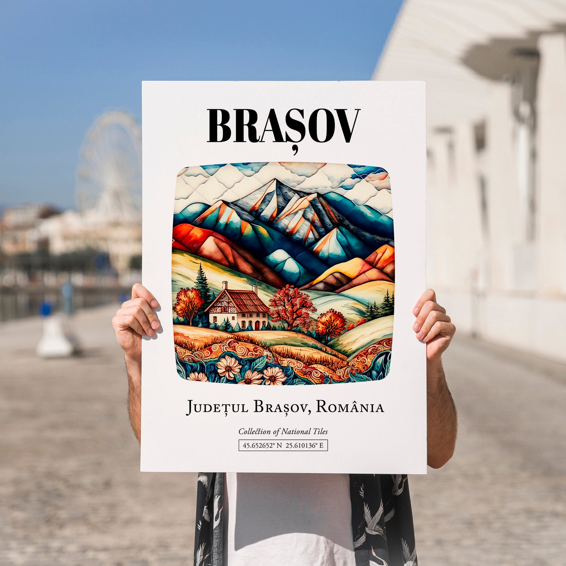 Brașov, Romania – Travel Print, no-text version framed in wood