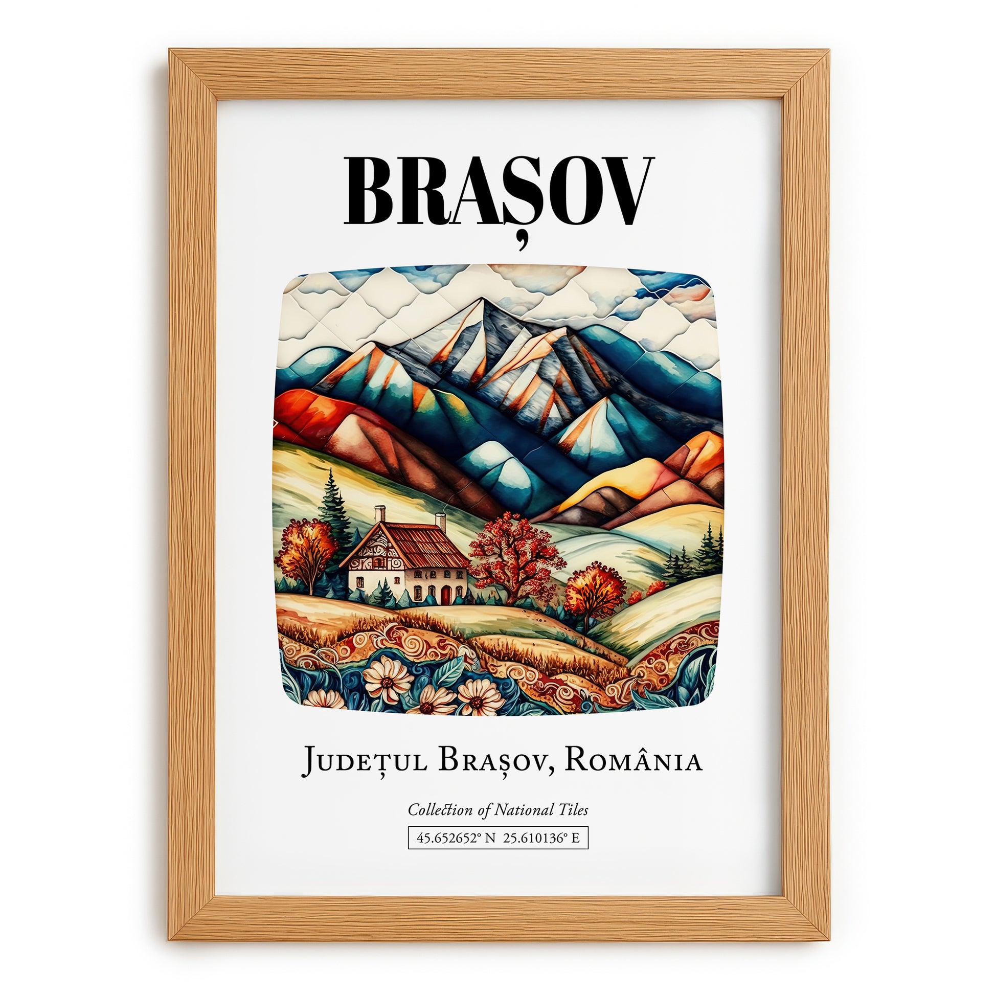 Brașov, Romania – Travel Print, set in oak frame